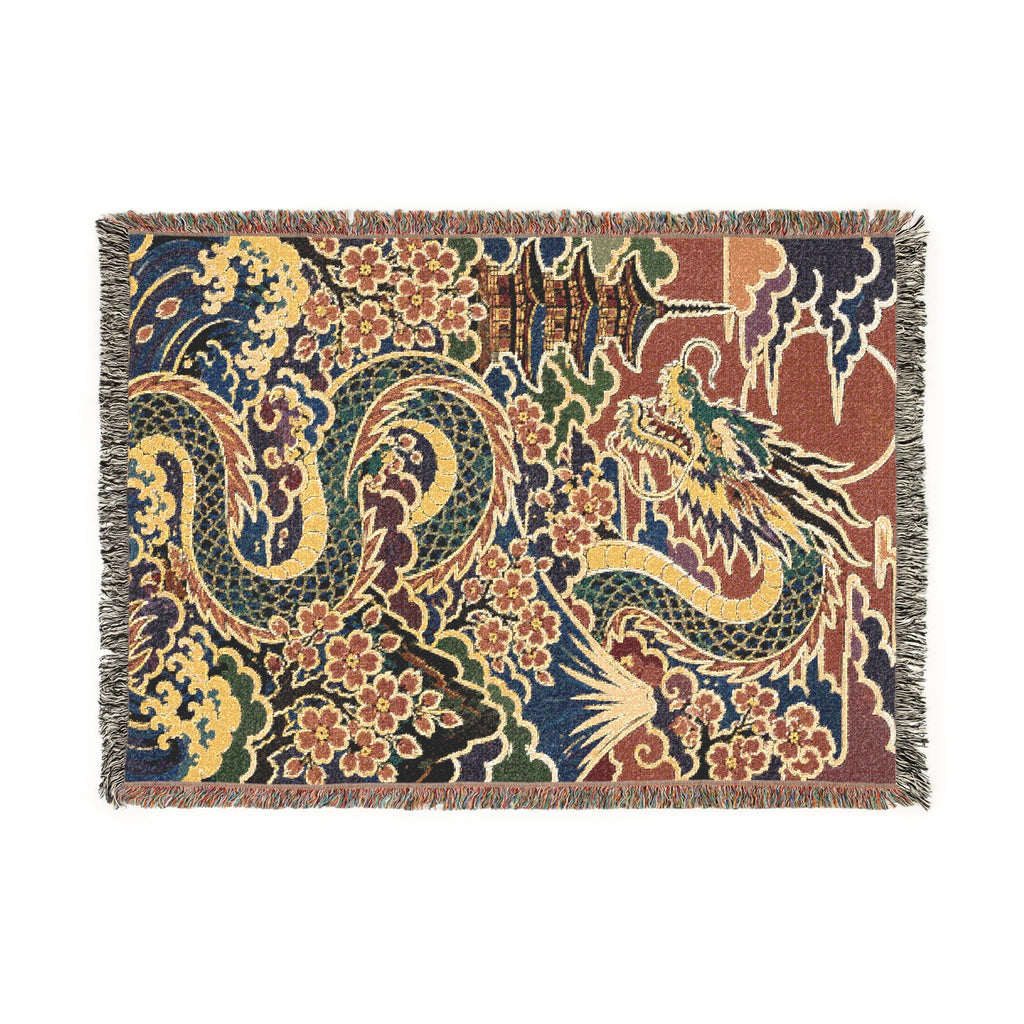 Dragon Tapestry Woven Blanket | Mythical Serpent Pattern Throw