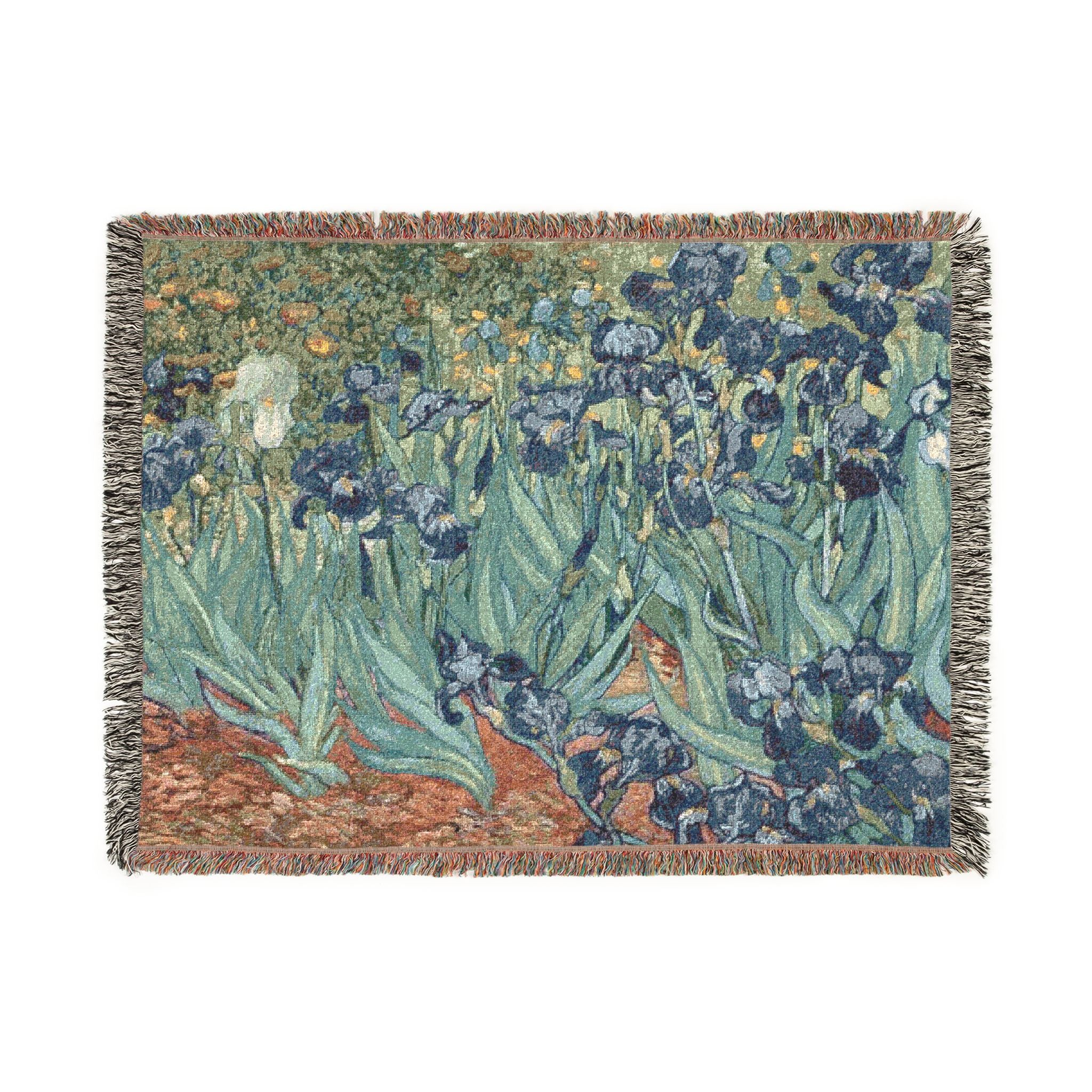 Irises Floral Tapestry Woven Blanket | Van Gogh Inspired Garden Throw