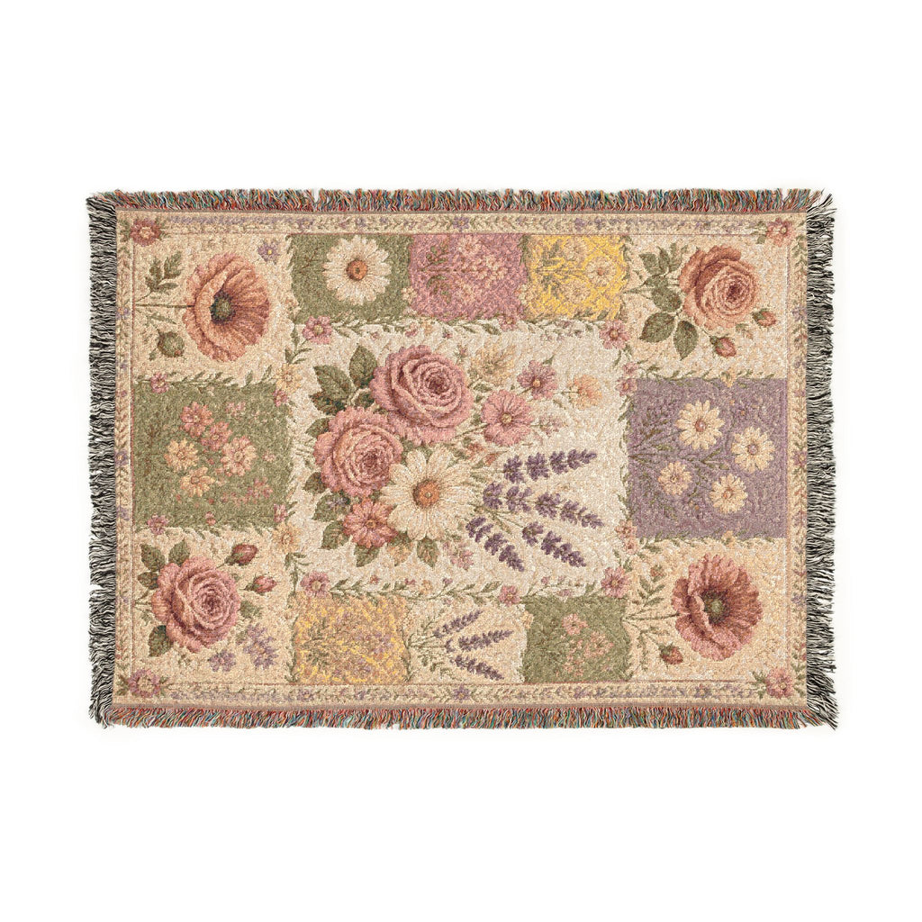 Vintage Floral Patchwork Woven Blanket | Tapestry Throw