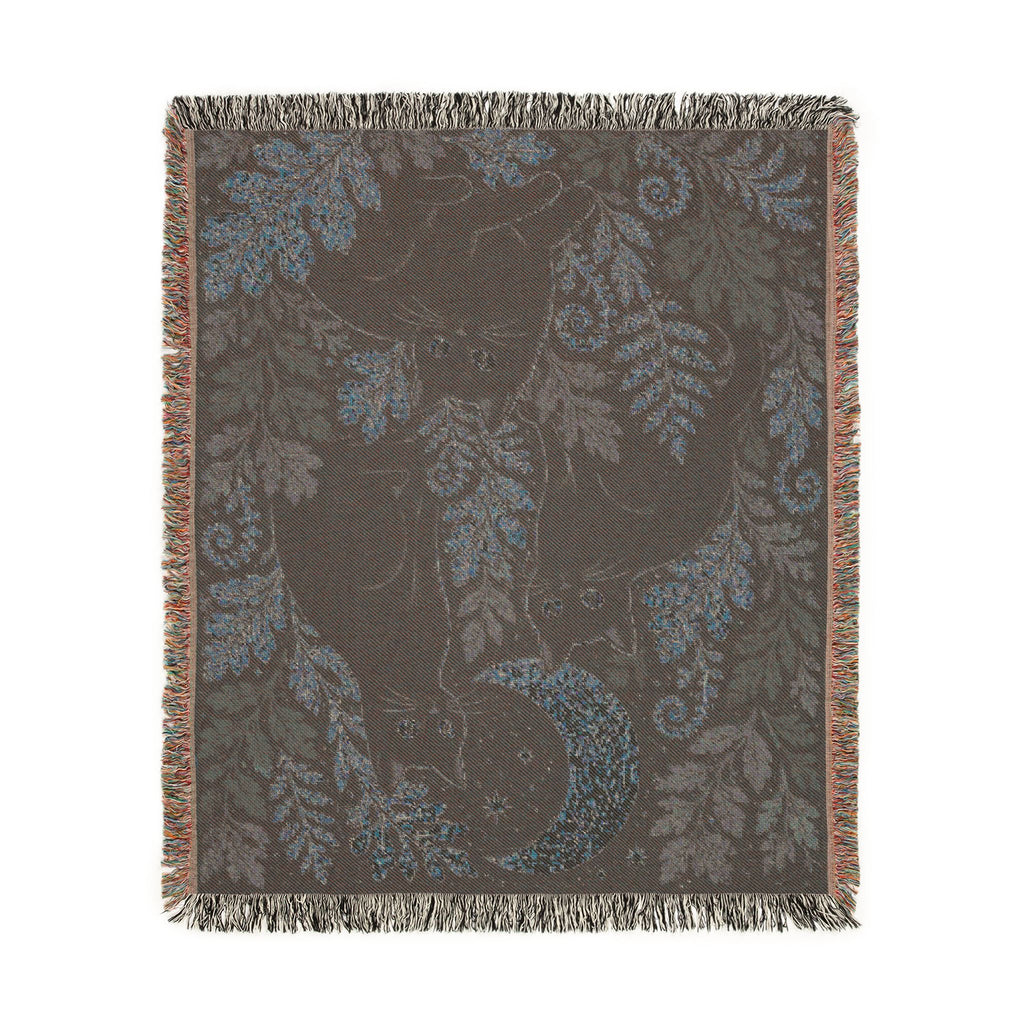 Black Cats and Crescent Moon Woven Blanket | Autumn Leaf Tapestry
