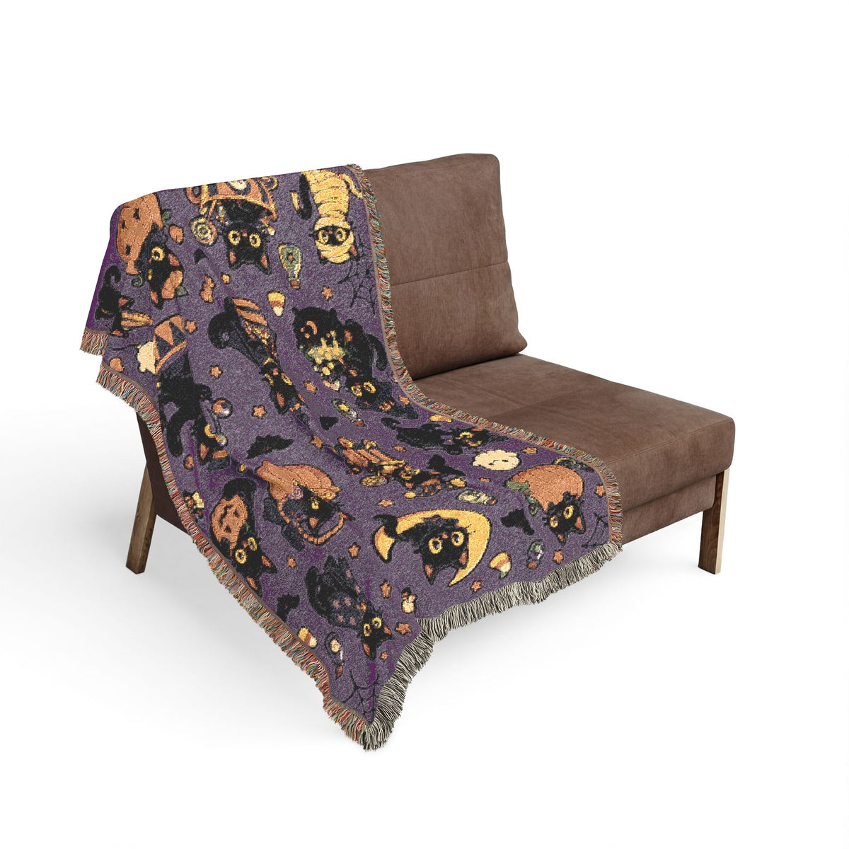 Pixel Halloween Cats Woven Blanket | Spooky Night Pattern