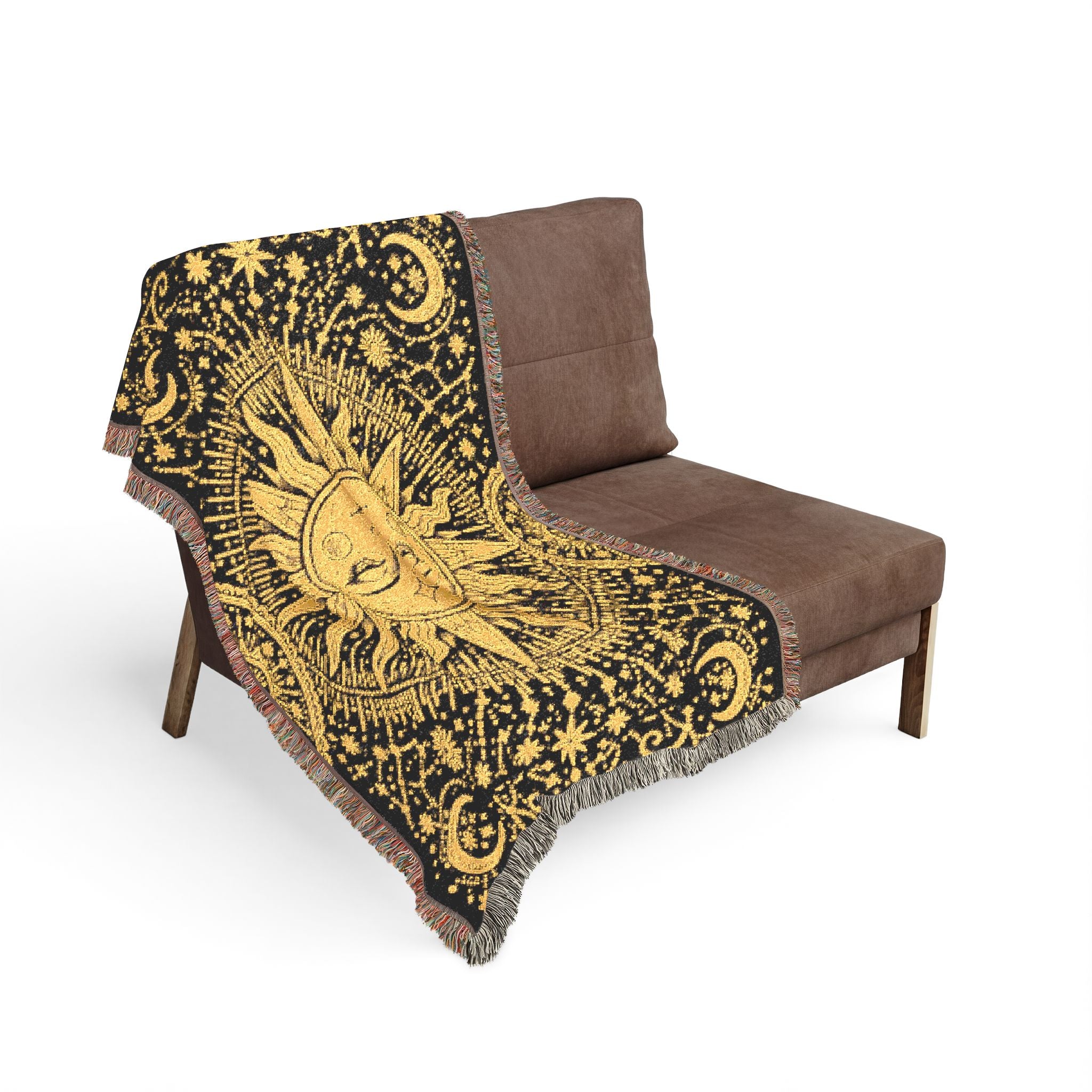 Celestial Sun Moon Tapestry Woven Blanket | Astrological Star Pattern Throw