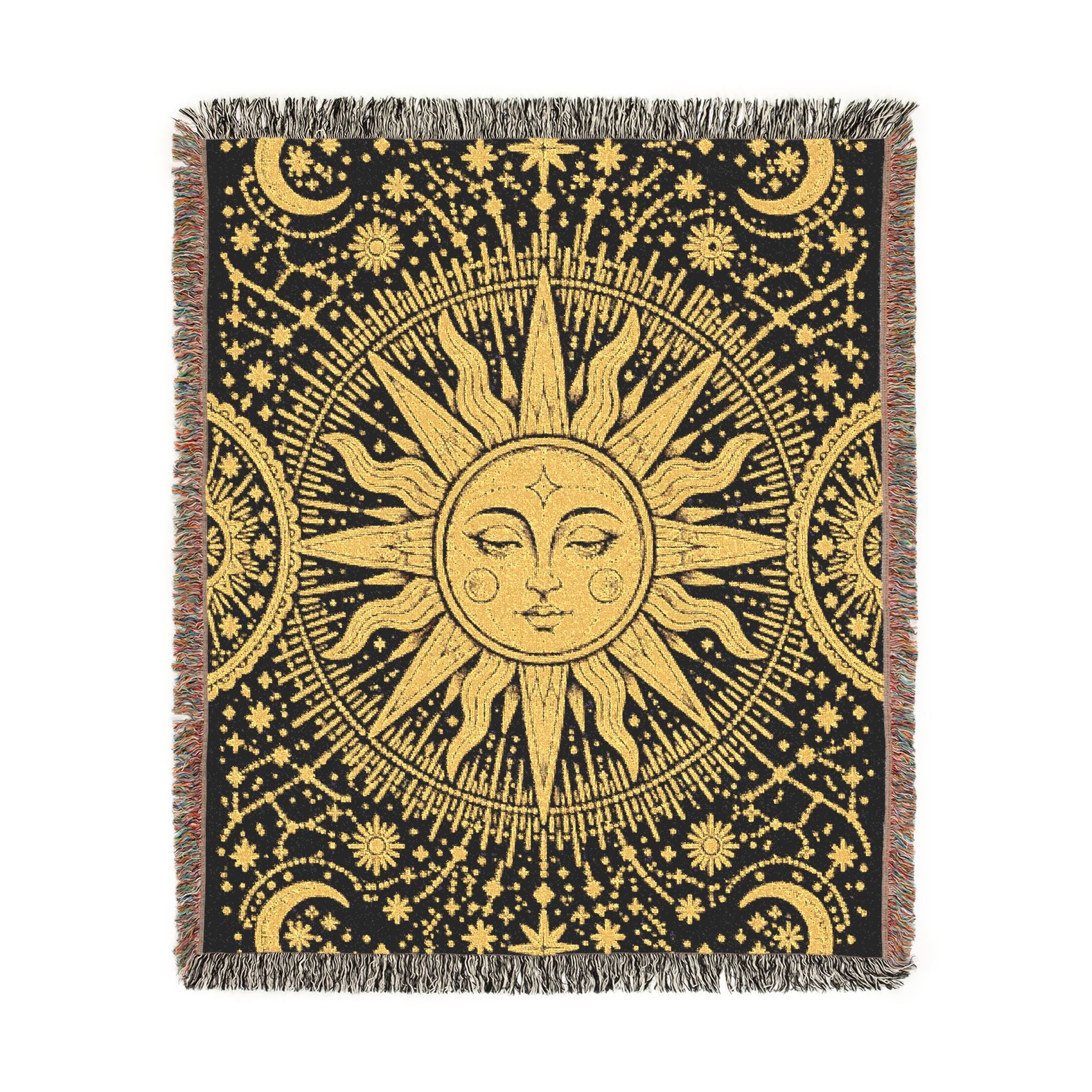 Celestial Sun Moon Tapestry Woven Blanket | Astrological Star Pattern Throw
