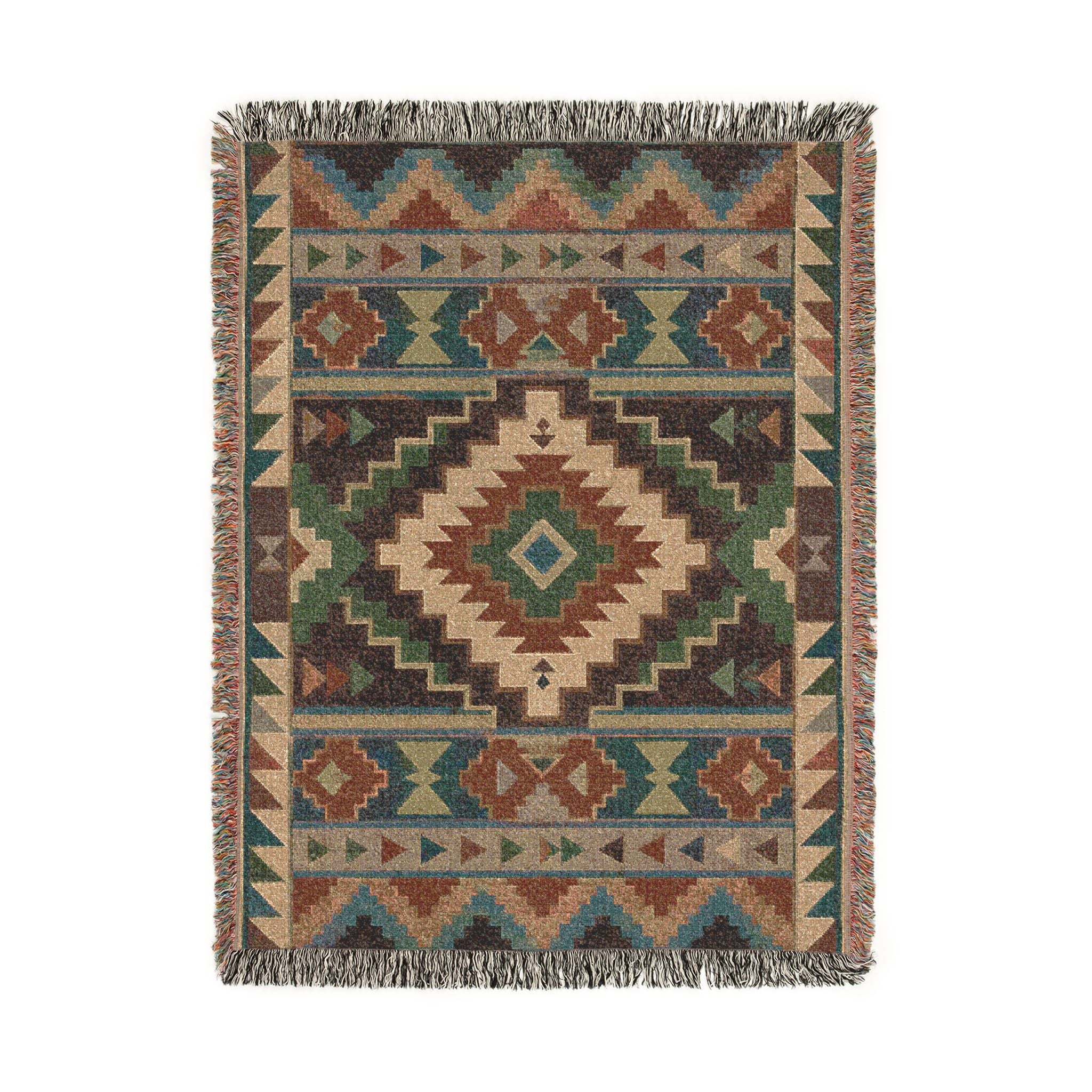 Southwestern Geometric Woven Blanket | Aztec Throw, Tribal Pattern