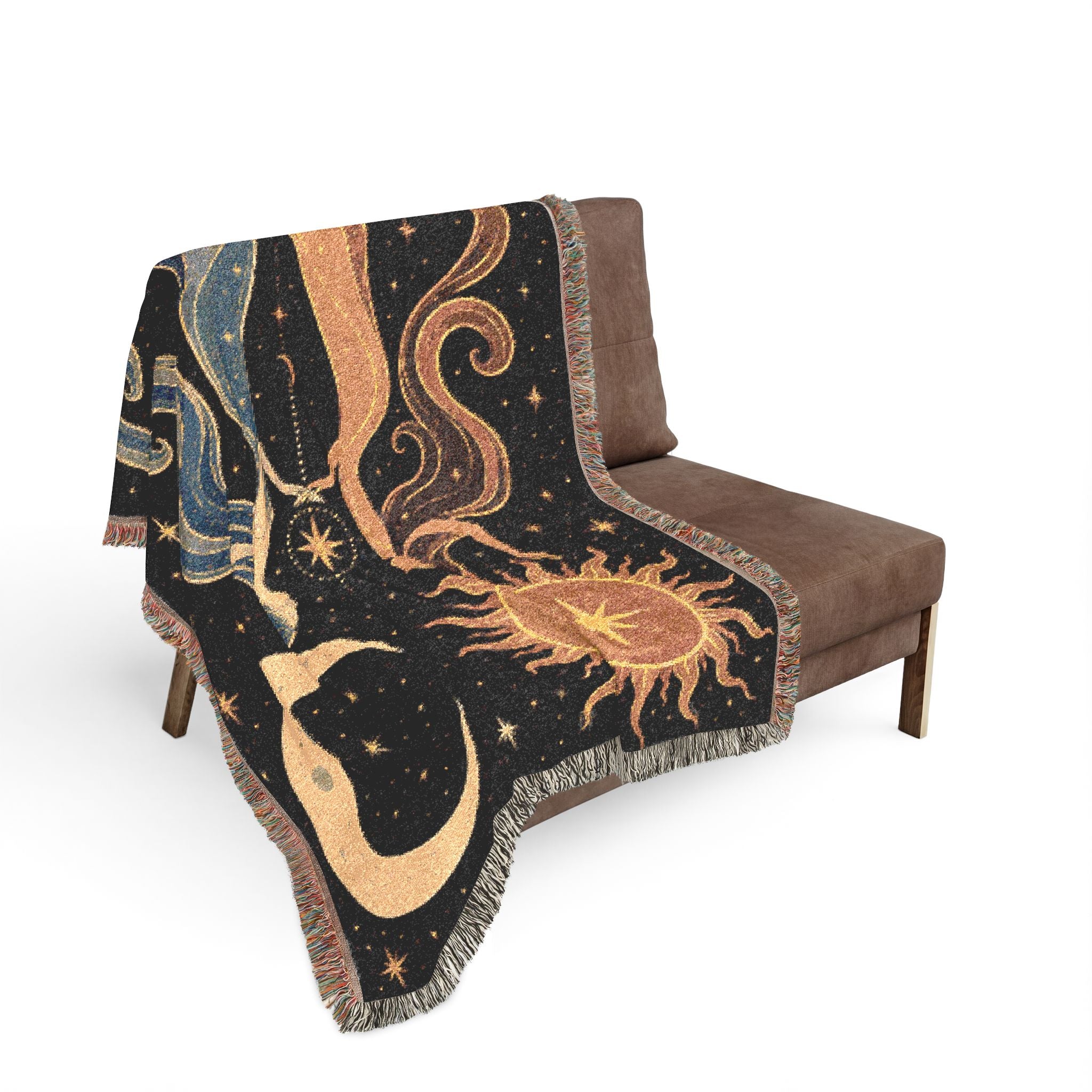 Sun and Moon Tapestry Woven Blanket | Celestial Waves Throw