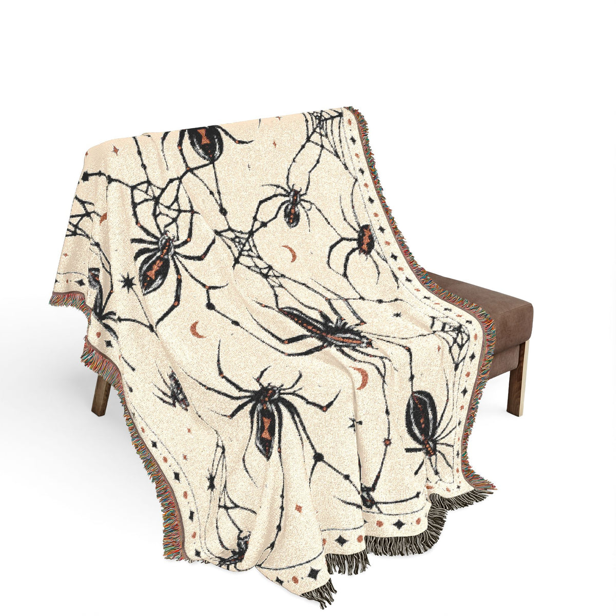 Black Widow Spider Pattern Woven Blanket | Halloween Spooky Arachnid Throw