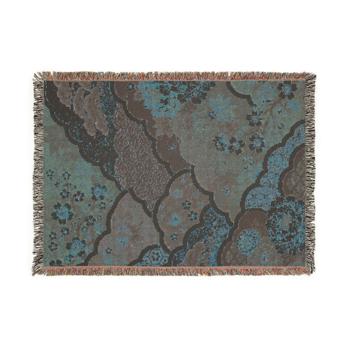 Floral Japanese style Pattern Woven Blanket | Vintage Patchwork Tapestry Throw