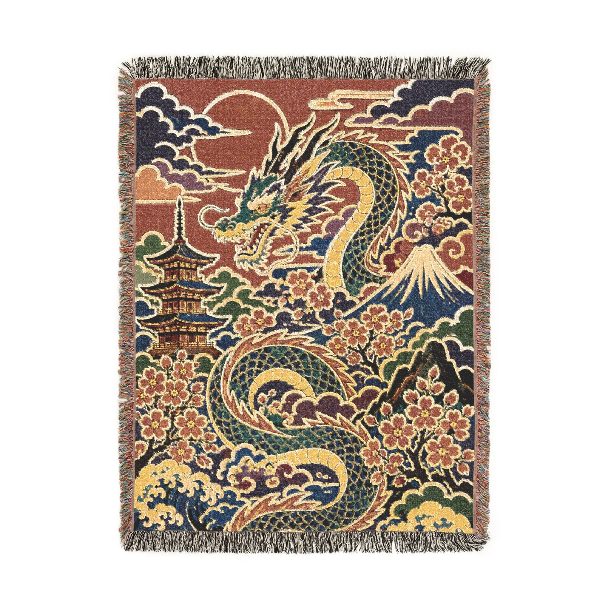 Dragon Tapestry Woven Blanket | Mythical Serpent Pattern Throw