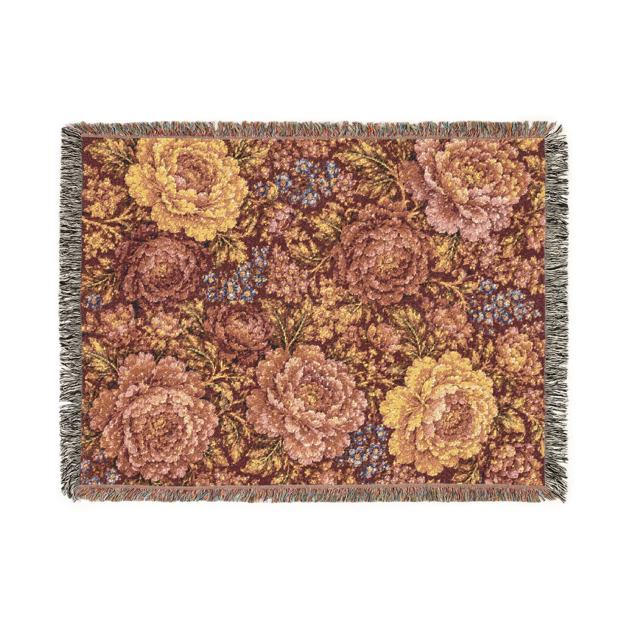 Vintage Mosaic Rose Woven Blanket | Floral Tapestry Throw