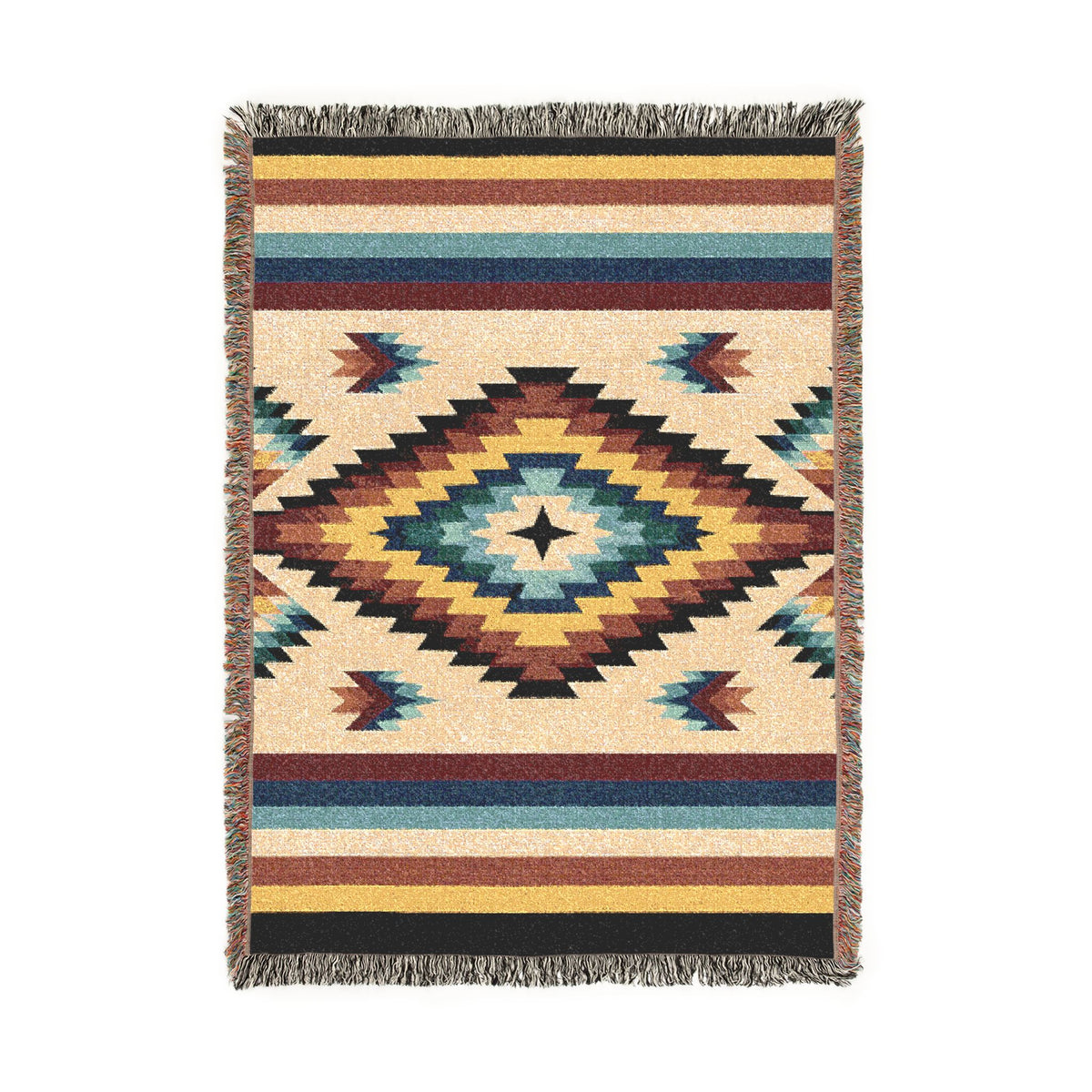 Southwestern Diamond Pattern Woven Blanket | Aztec Navajo Medallion Throw