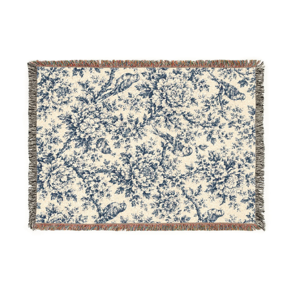 Blue Floral Pattern Woven Blanket | Decorative Throw