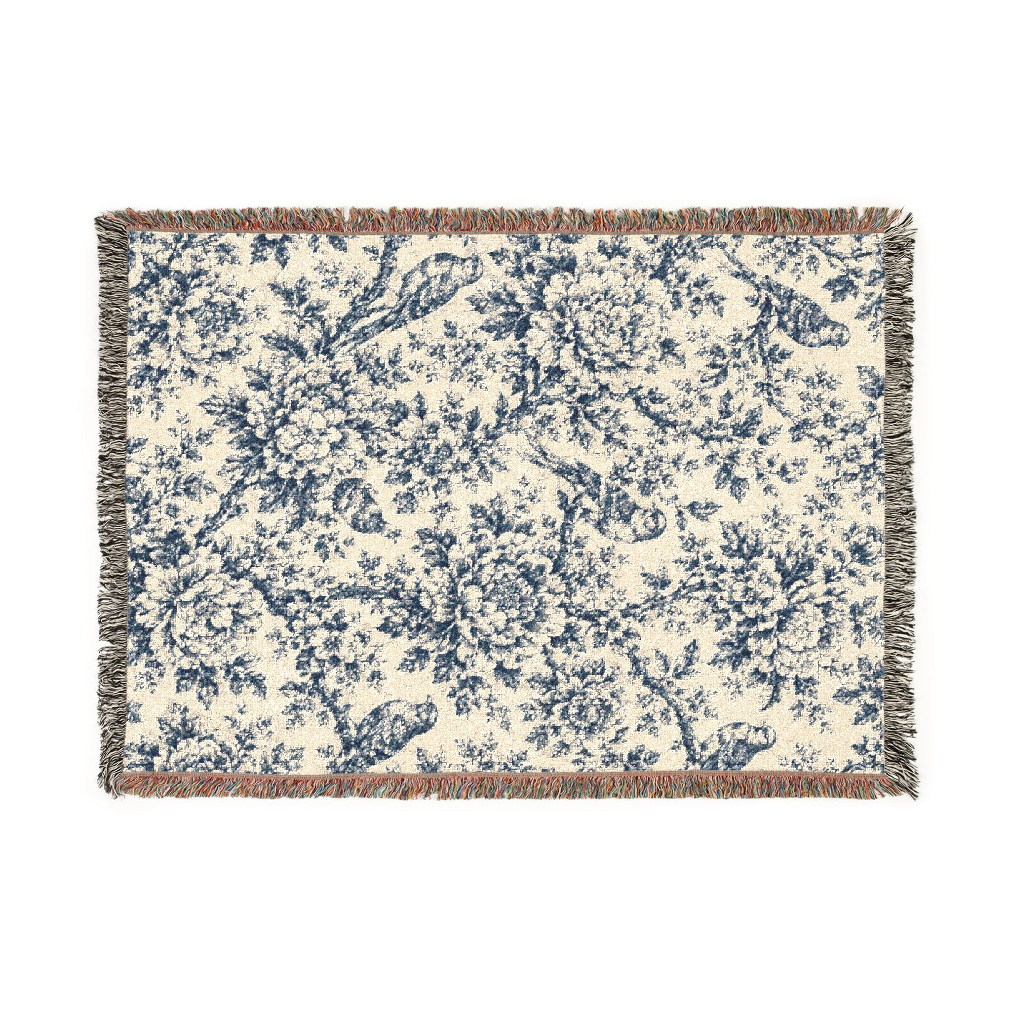 Blue Floral Pattern Woven Blanket | Decorative Throw