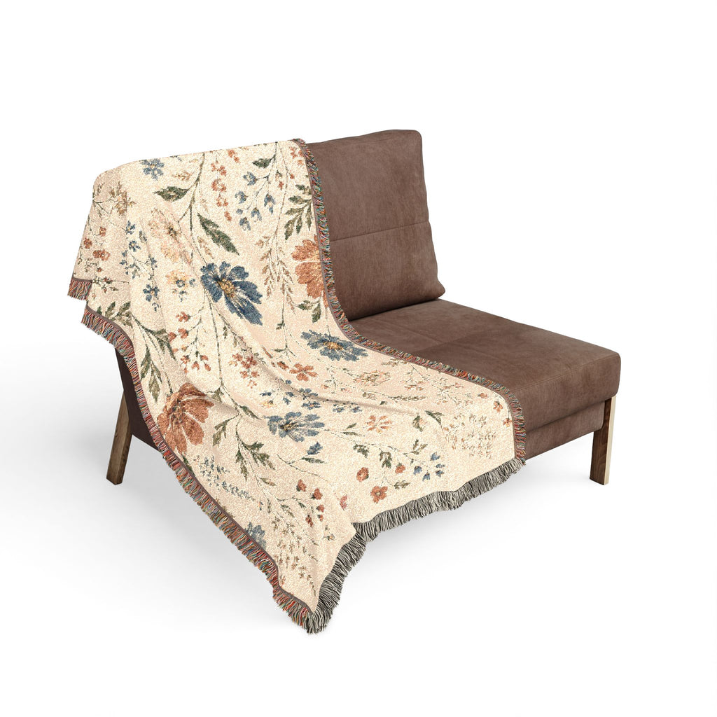Vintage Floral Woven Blanket | Floral Throw Blanket, Tapestry Fringe