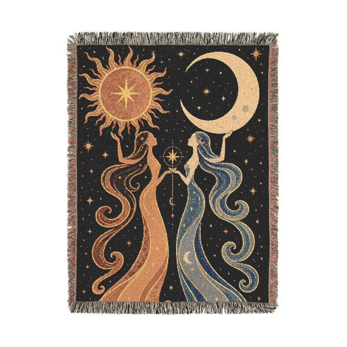 Sun and Moon Tapestry Woven Blanket | Celestial Waves Throw