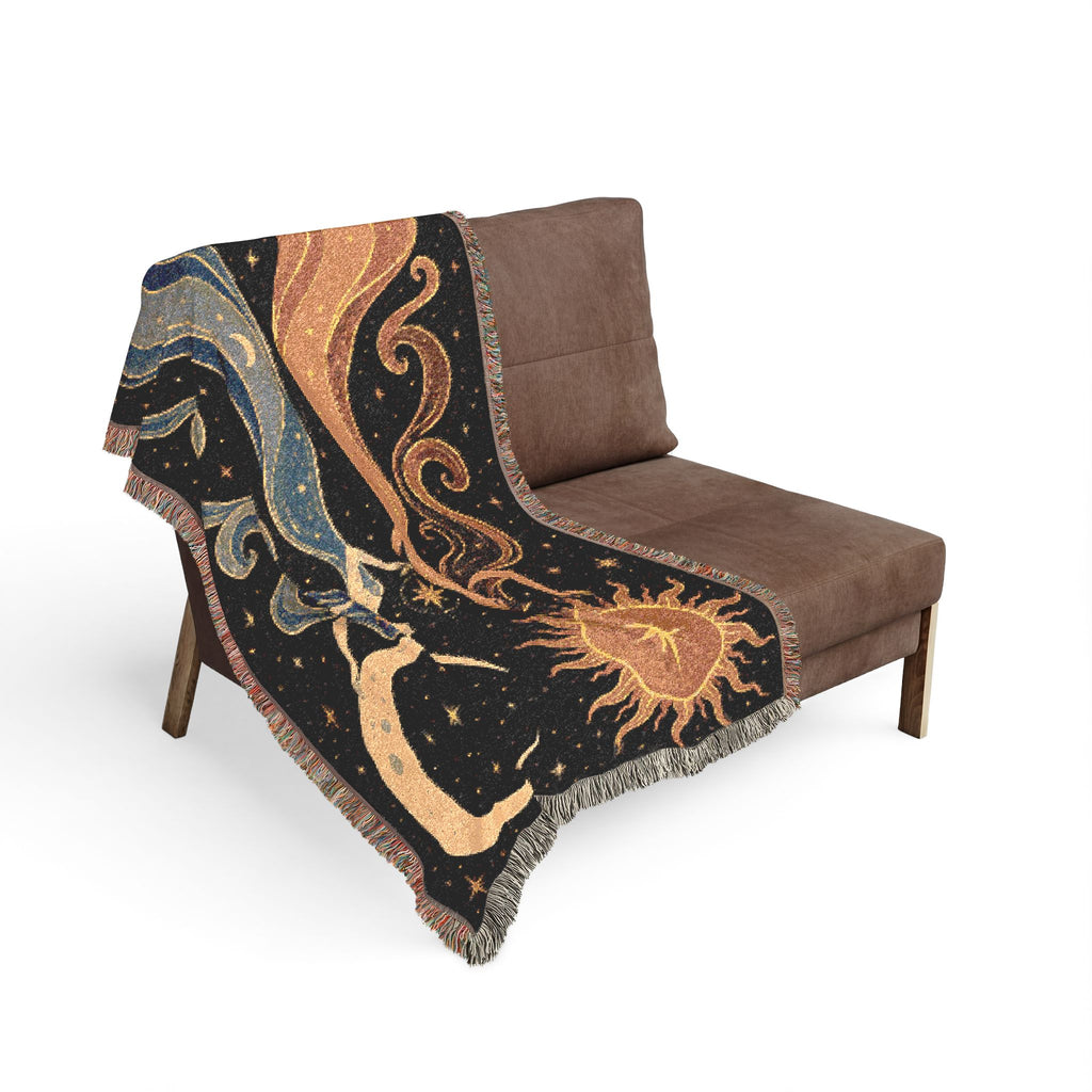 Sun and Moon Tapestry Woven Blanket | Celestial Waves Throw