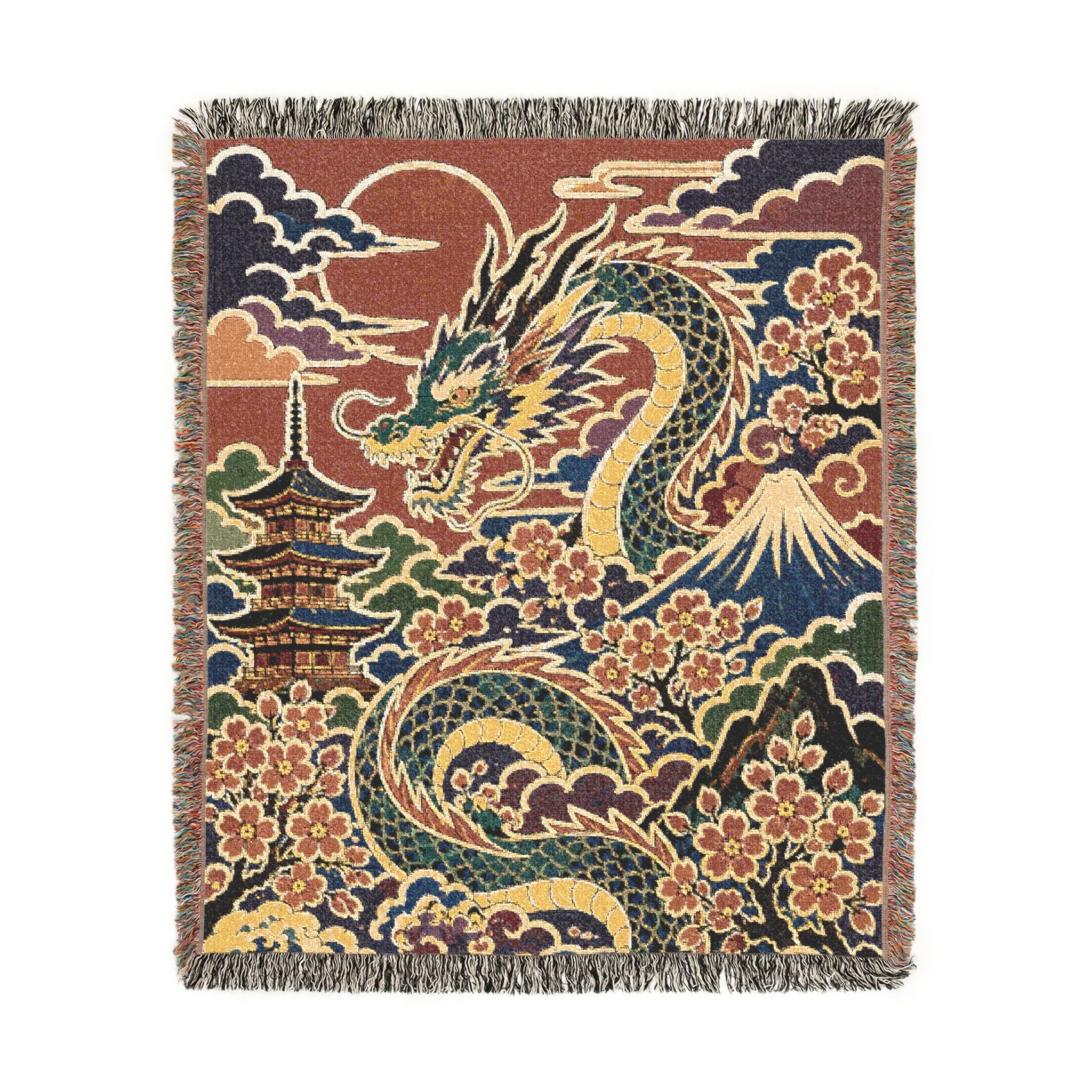 Dragon Tapestry Woven Blanket | Mythical Serpent Pattern Throw
