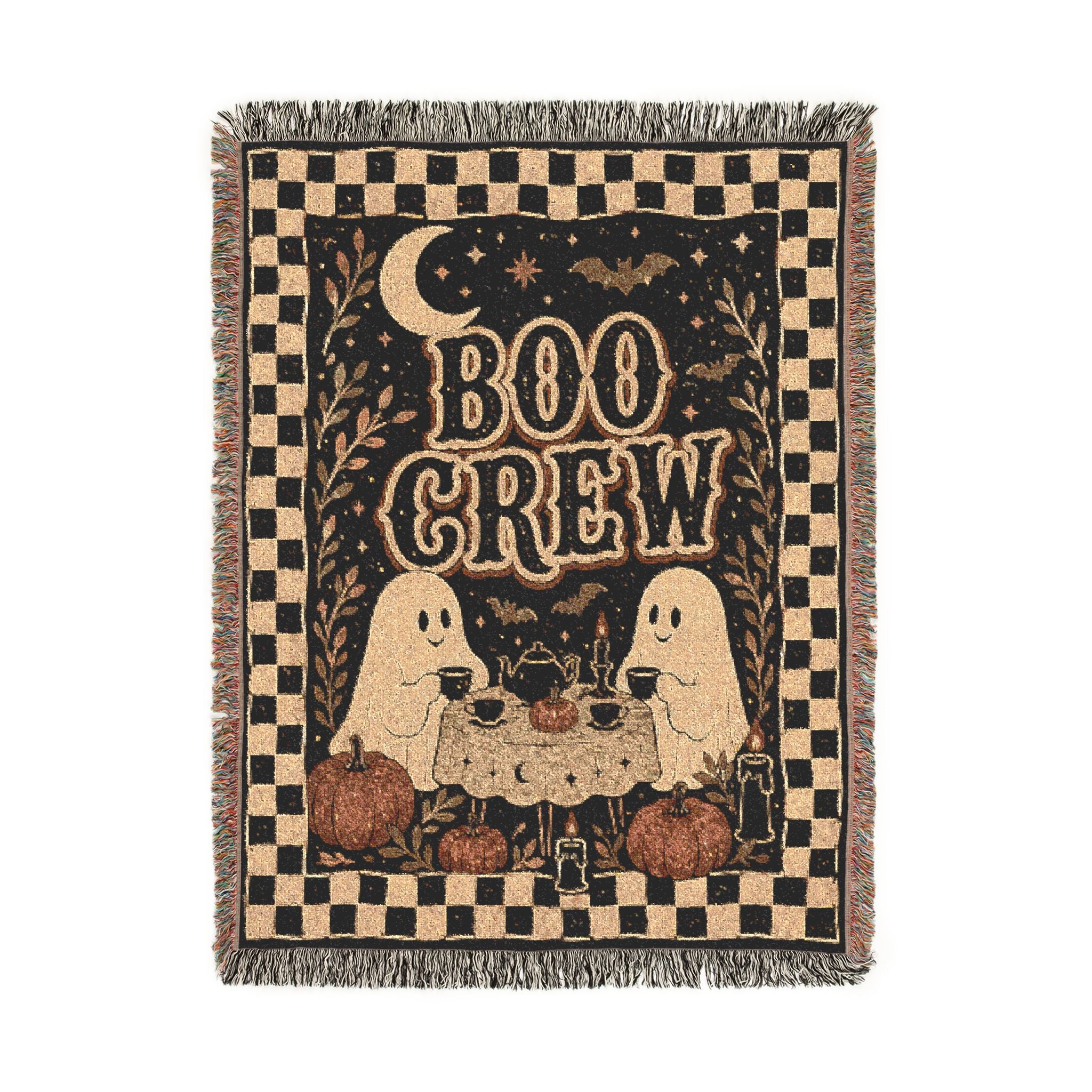 Boo Crew Woven Blanket | Ghosts Moon Checkerboard Halloween Throw