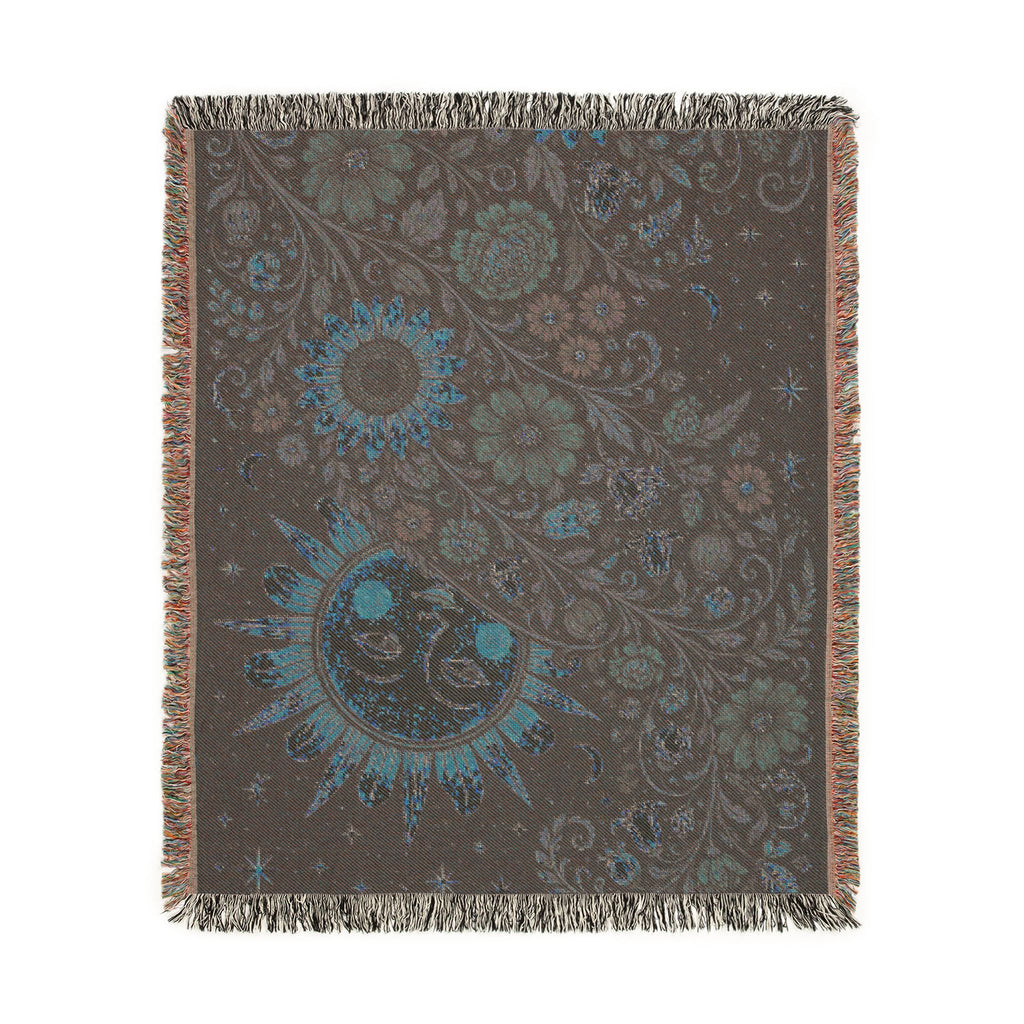 Sunflower Moon Tapestry Woven Blanket | Celestial Floral Throw