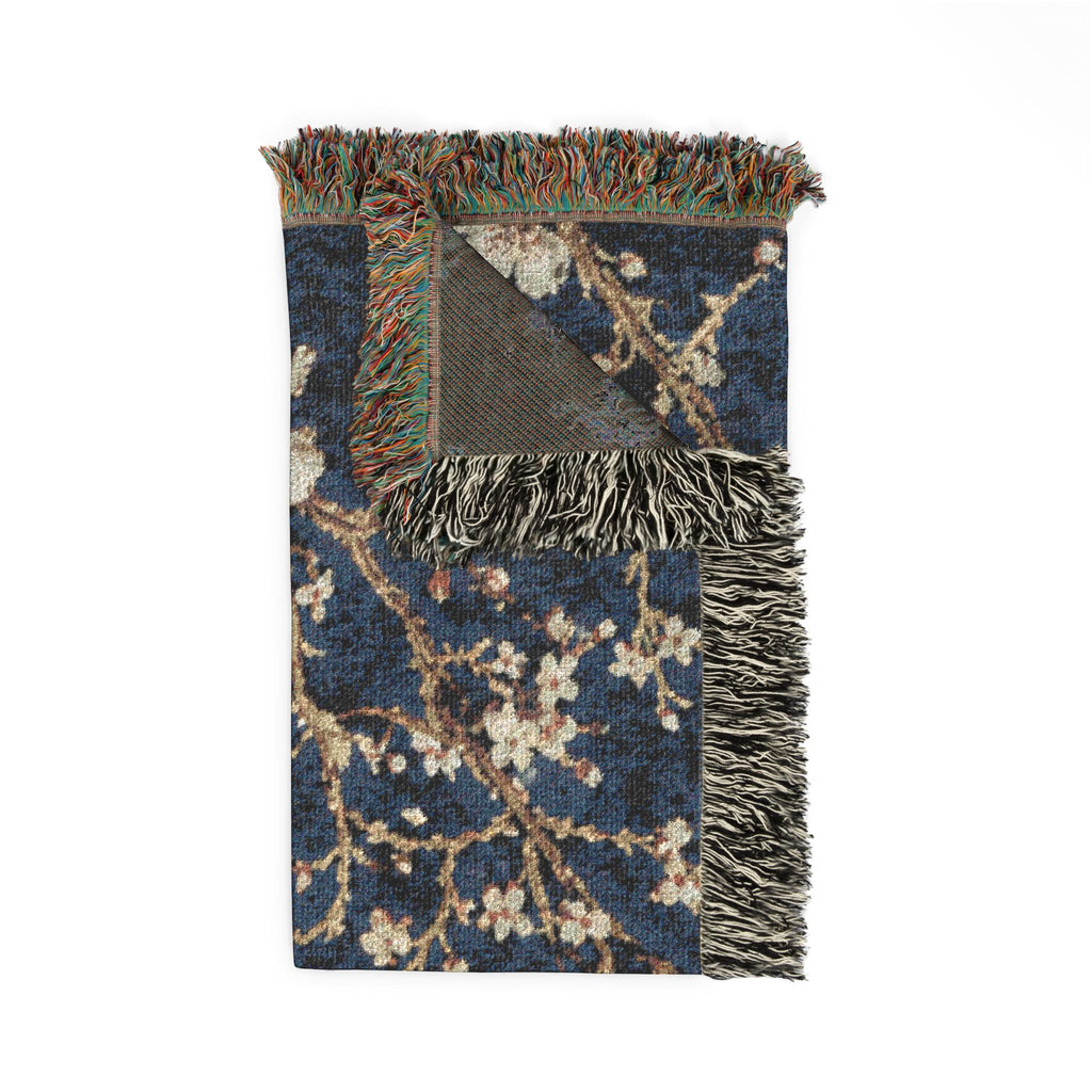 Floral Mosaic Woven Blanket — Navy Cherry Blossom Throw