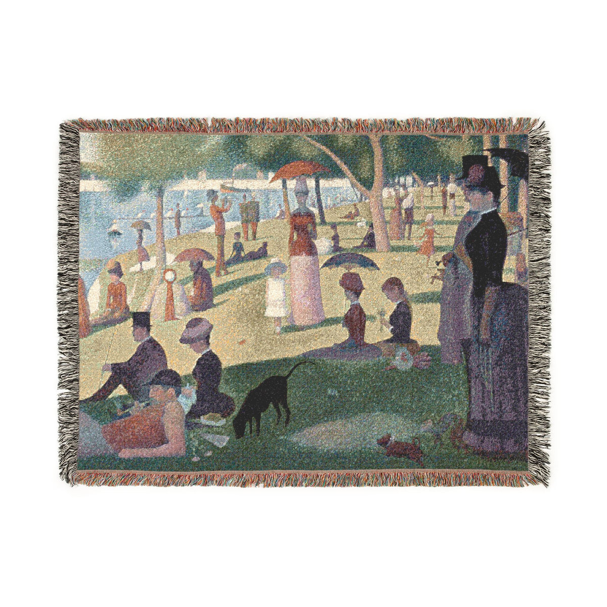 Seurat-inspired Sunday Afternoon on the Island of La Grande Jatte Woven Blanket | Pointillist Landscape Throw