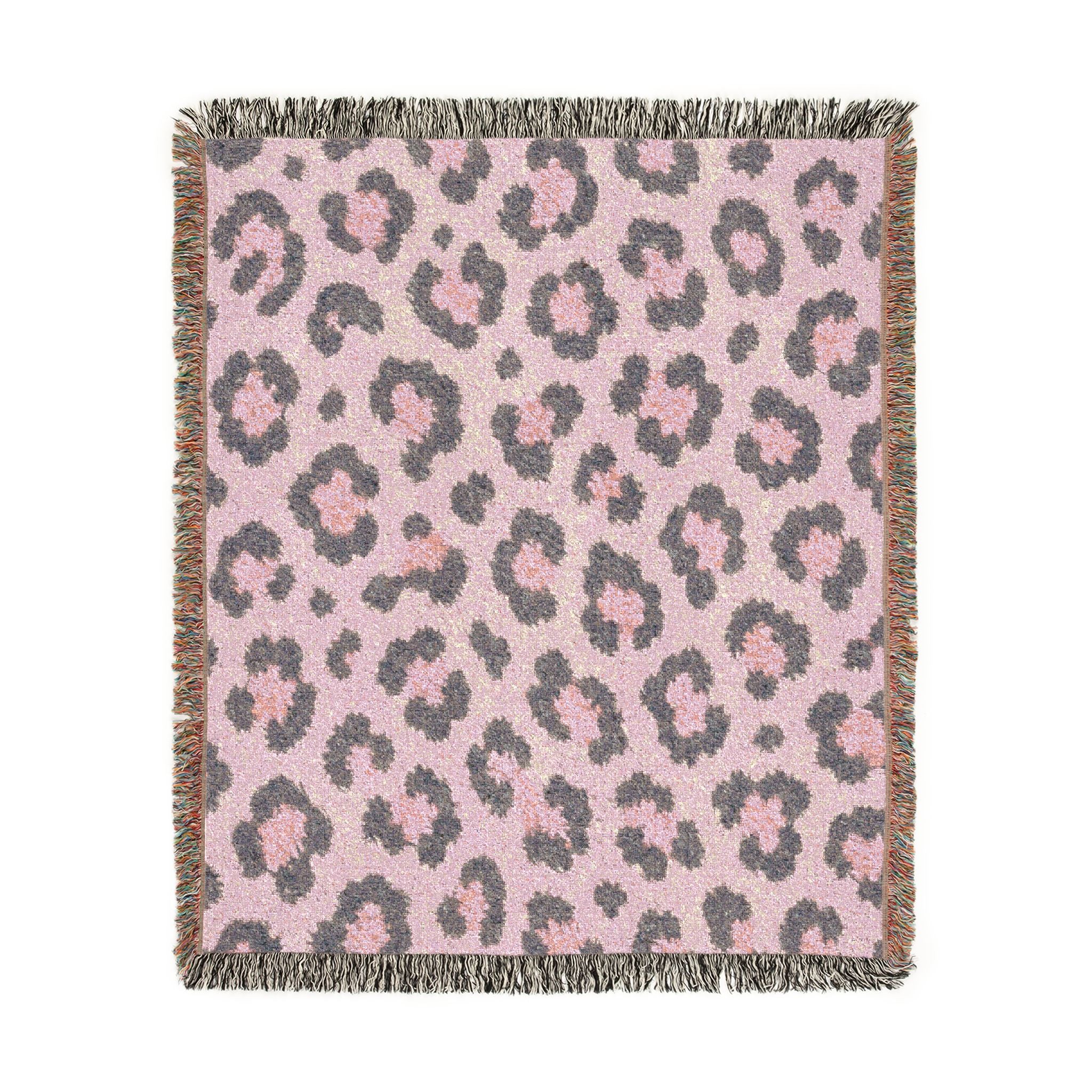 Pink Leopard Print Woven Blanket | Animal Print Throw