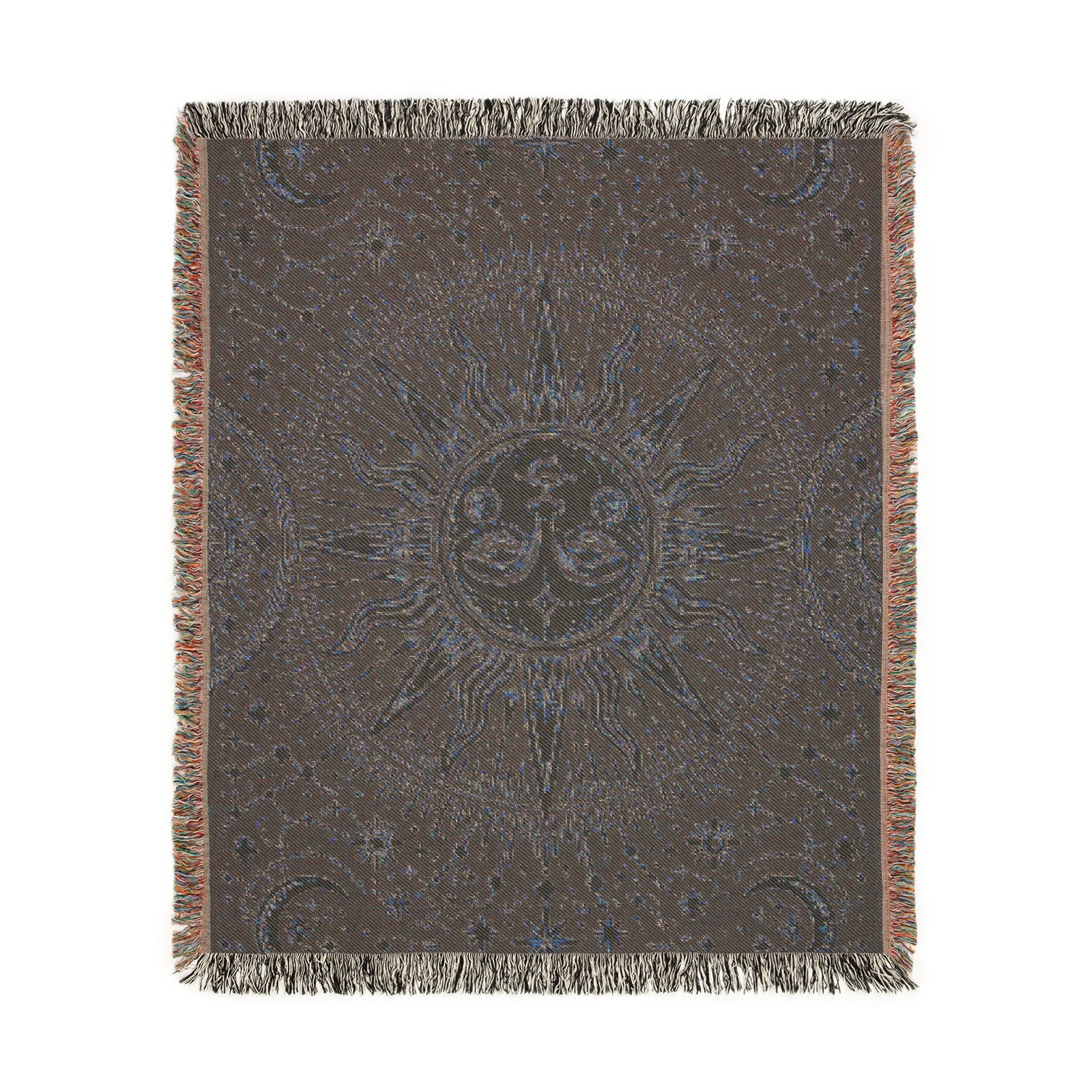 Celestial Sun Moon Tapestry Woven Blanket | Astrological Star Pattern Throw