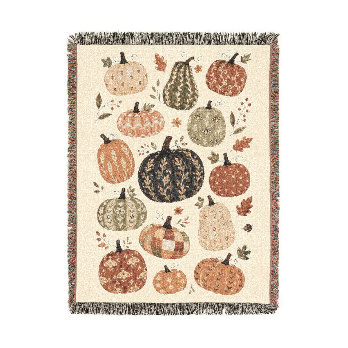 Patchwork Pumpkins Woven Blanket | Fall Harvest Throw