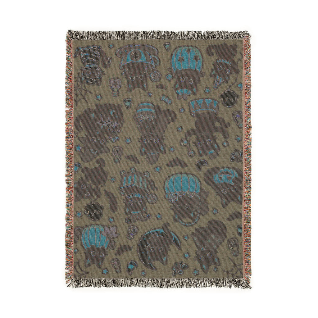 Pixel Halloween Cats Woven Blanket | Spooky Night Pattern