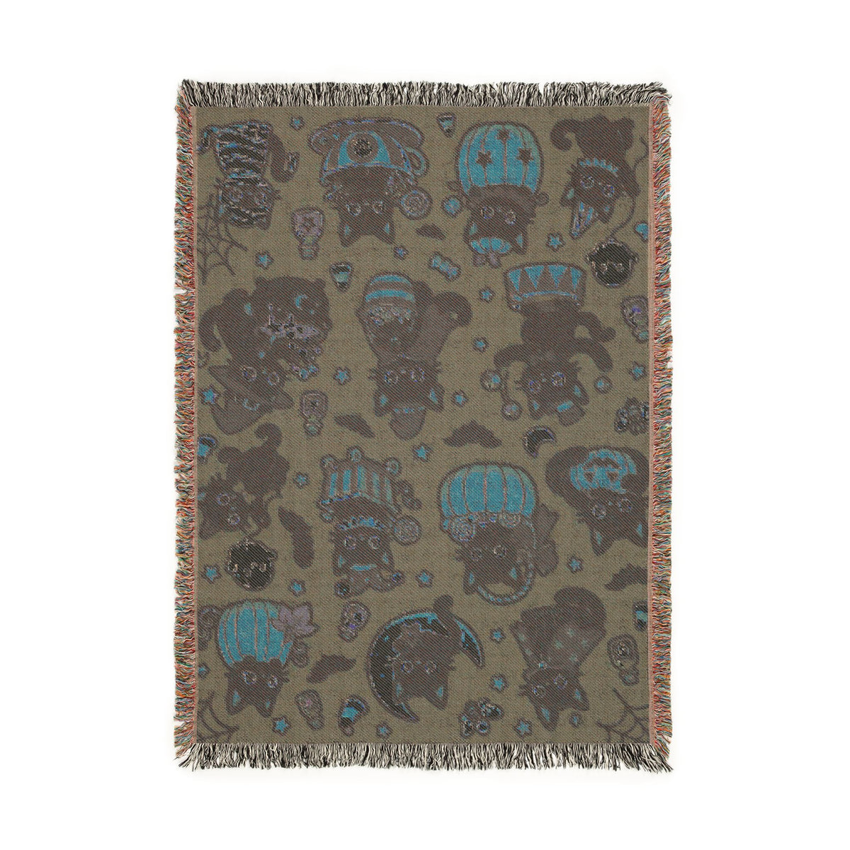 Pixel Halloween Cats Woven Blanket | Spooky Night Pattern