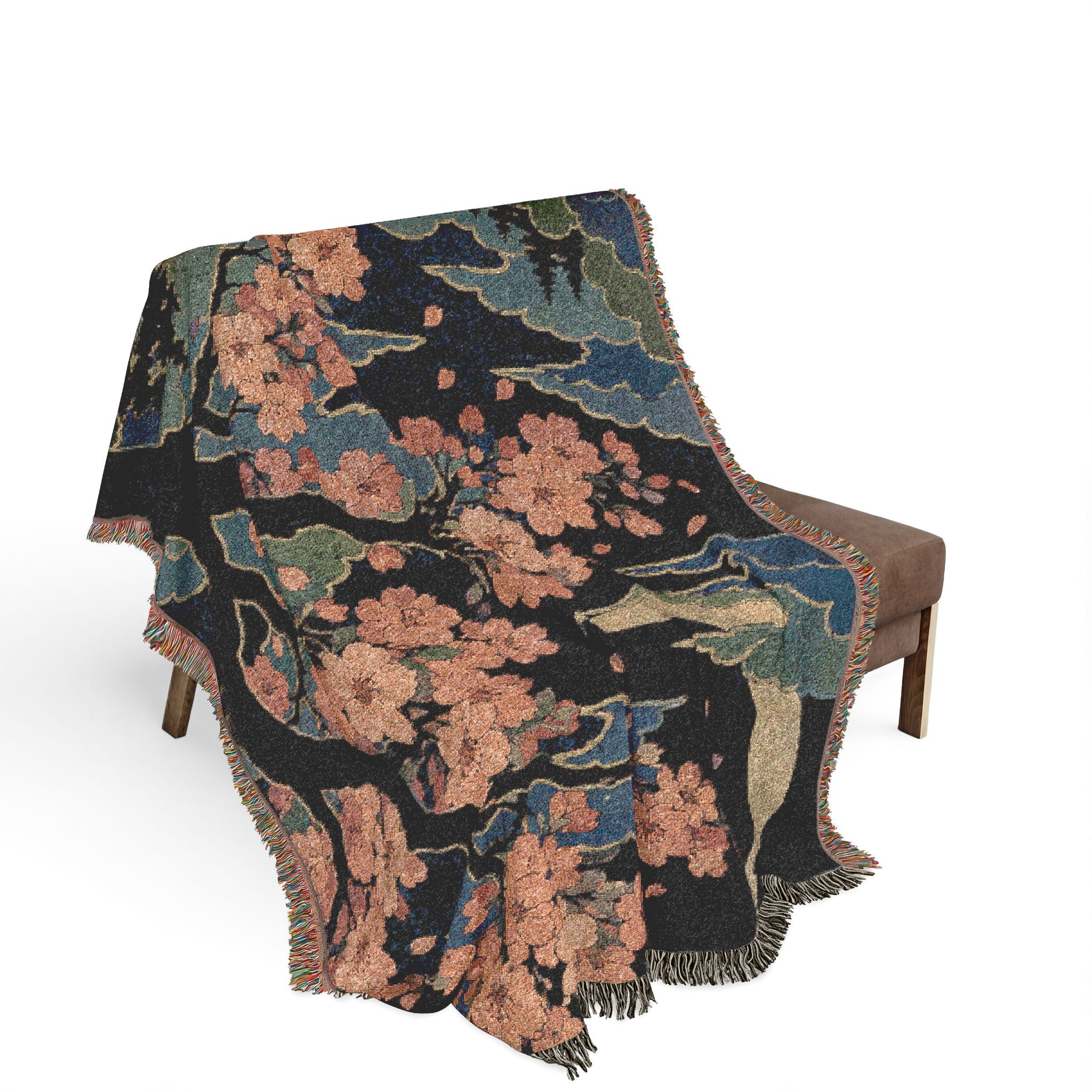 Cherry Blossom Moon Woven Blanket | Floral Night Sky Throw
