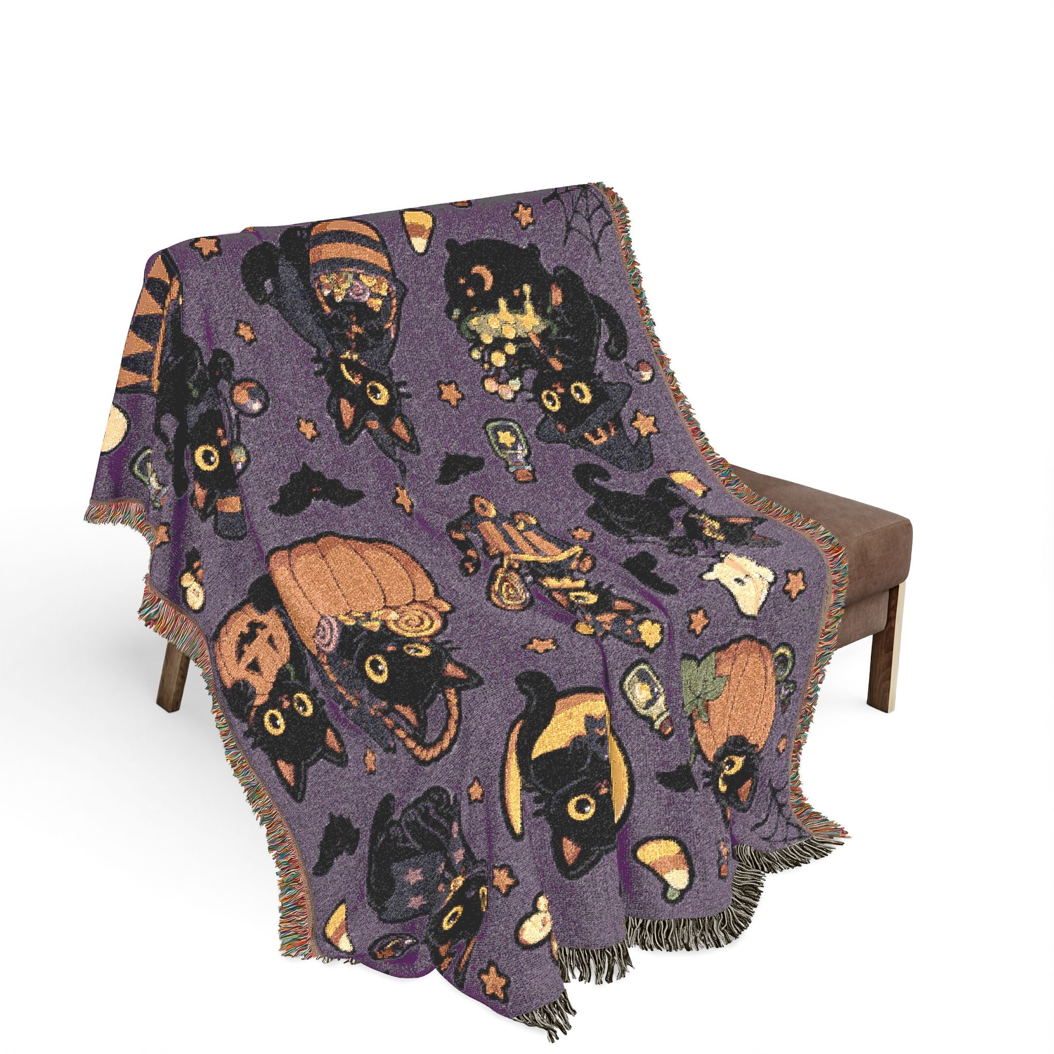 Pixel Halloween Cats Woven Blanket | Spooky Night Pattern