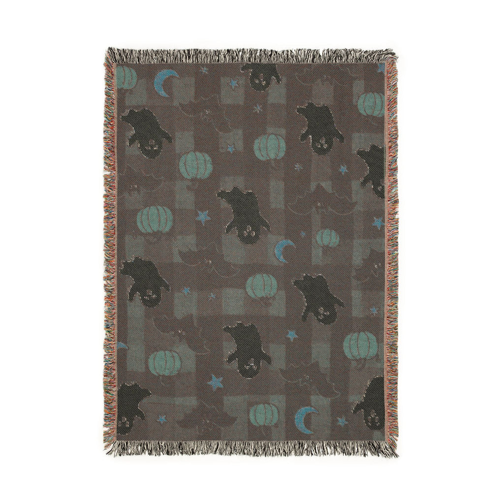 Cute Ghost Pattern Woven Blanket | Halloween Ghosts, Pumpkins & Stars