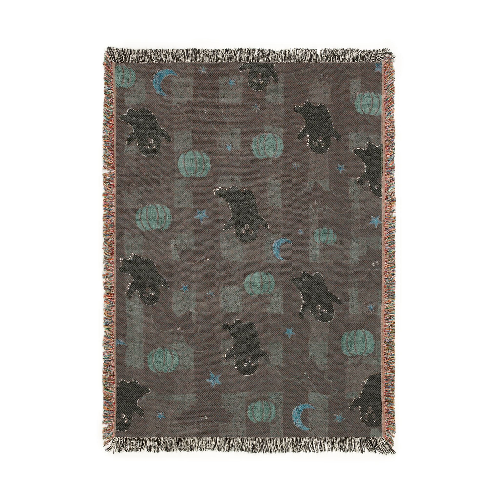 Cute Ghost Pattern Woven Blanket | Halloween Ghosts, Pumpkins & Stars