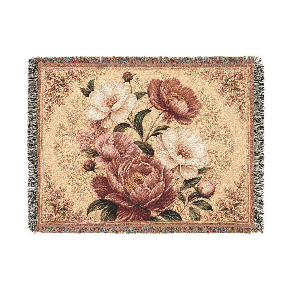 Vintage Floral Tapestry Woven Blanket | Rose Bouquet Throw