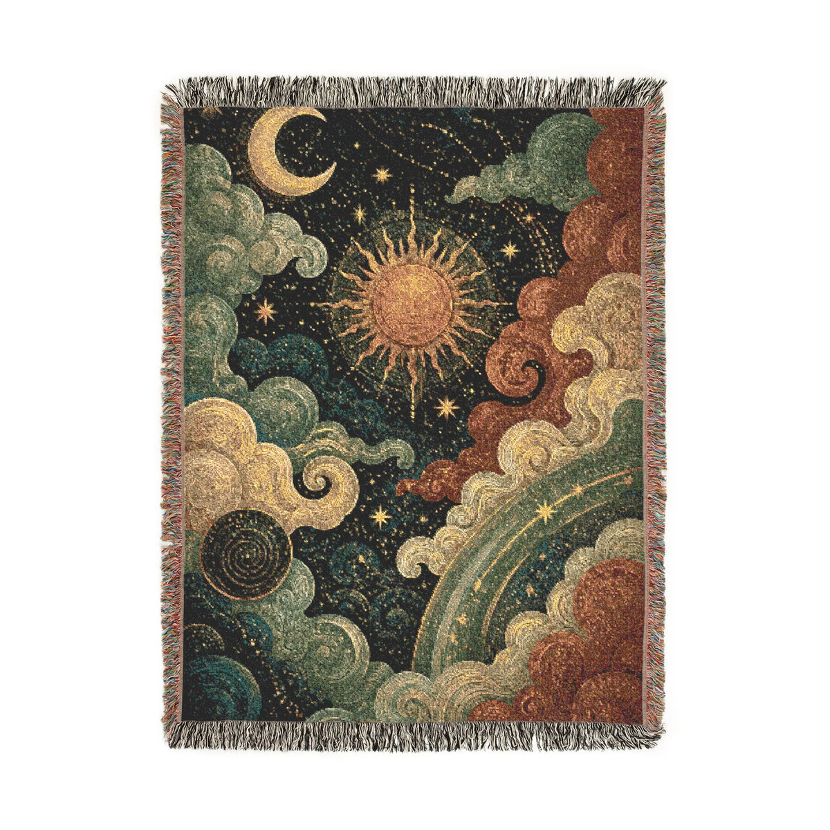 Celestial Sun and Moon Woven Blanket | Tapestry Sky Throw