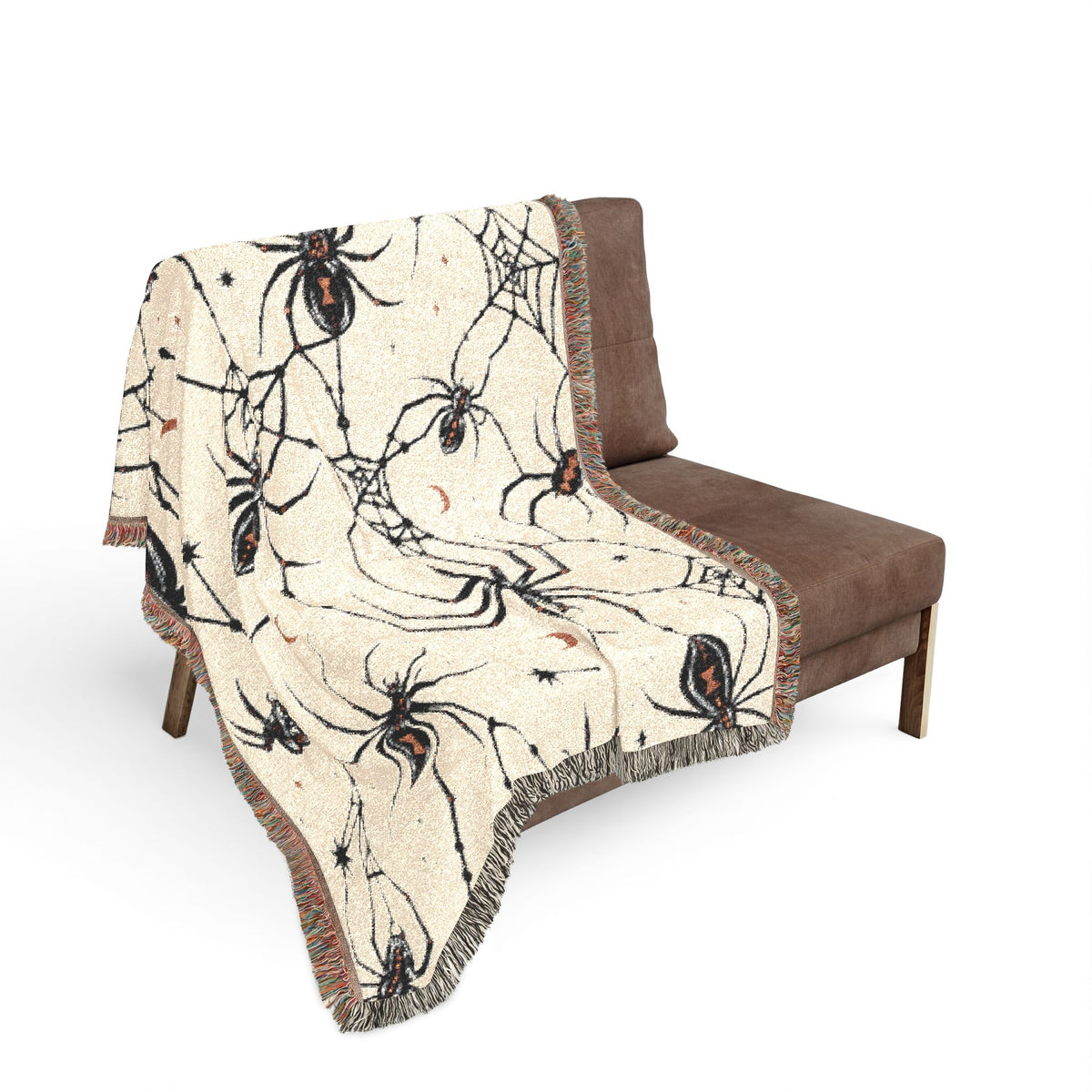 Black Widow Spider Pattern Woven Blanket | Halloween Spooky Arachnid Throw