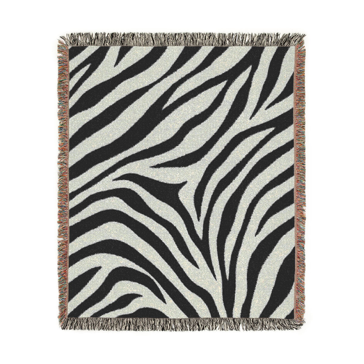 Zebra Print Woven Blanket | Black and White Animal Stripe Throw