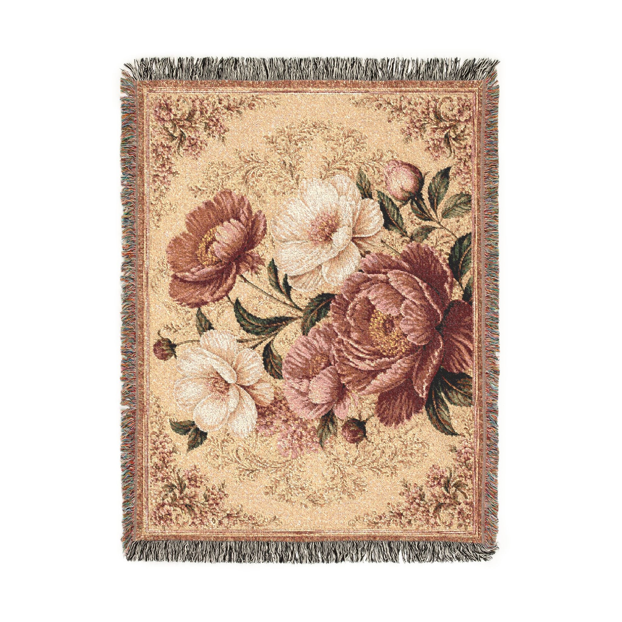 Vintage Floral Tapestry Woven Blanket | Rose Bouquet Throw