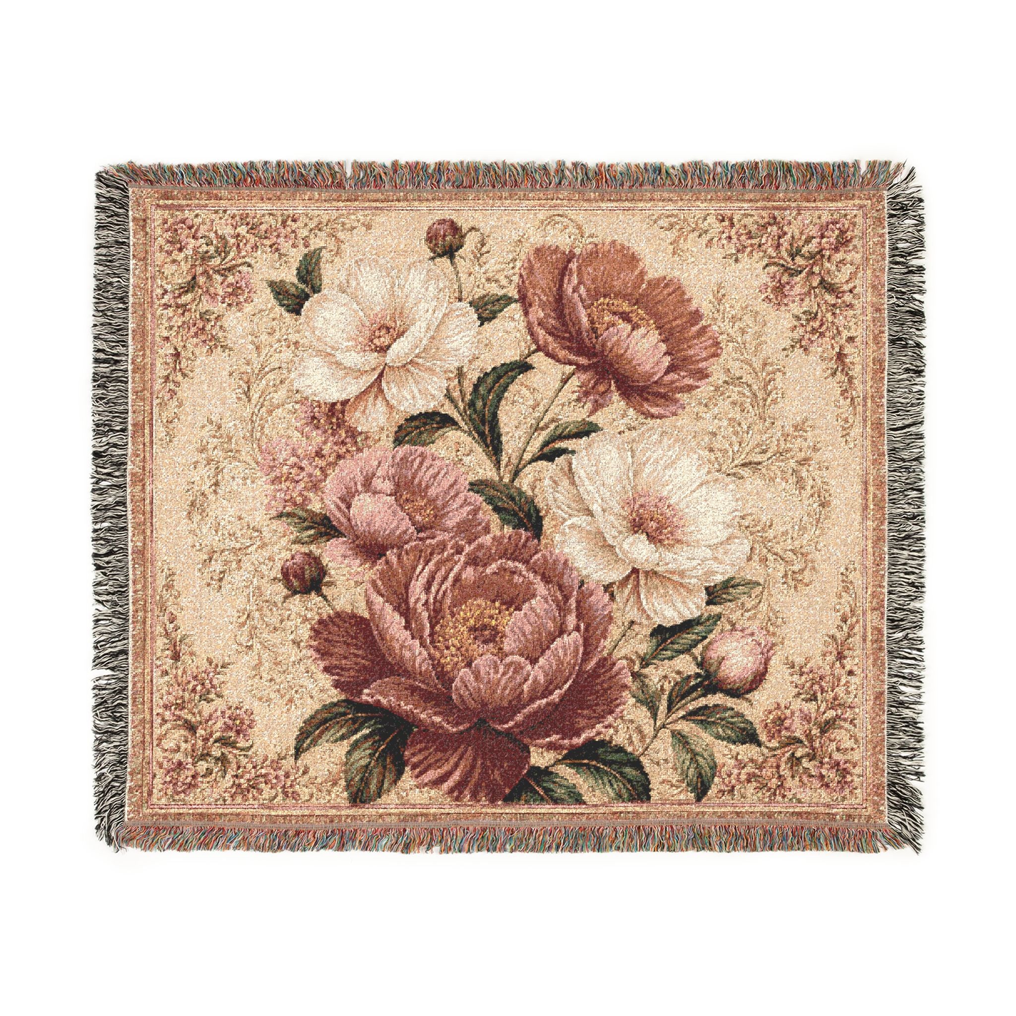 Woven Blanket - Vintage Floral Jacquard Throw (Decorative Sofa & Bed Accent)