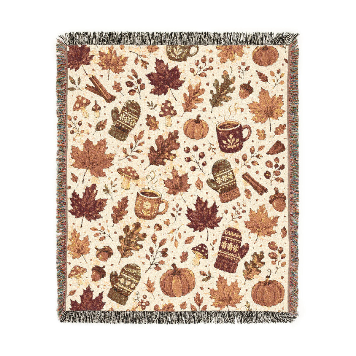Autumn Leaves Pattern Woven Blanket | Fall Rustic Throw