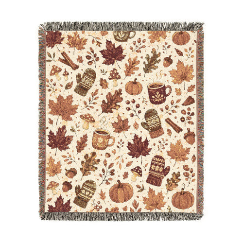 Autumn Leaves Pattern Woven Blanket | Fall Rustic Throw