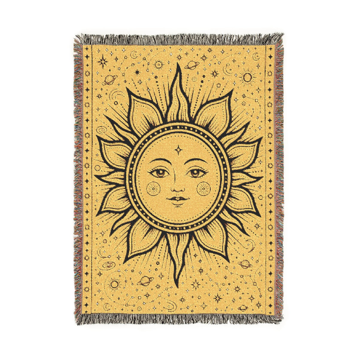 Celestial Sun and Moon Woven Blanket | Boho Tapestry Throw