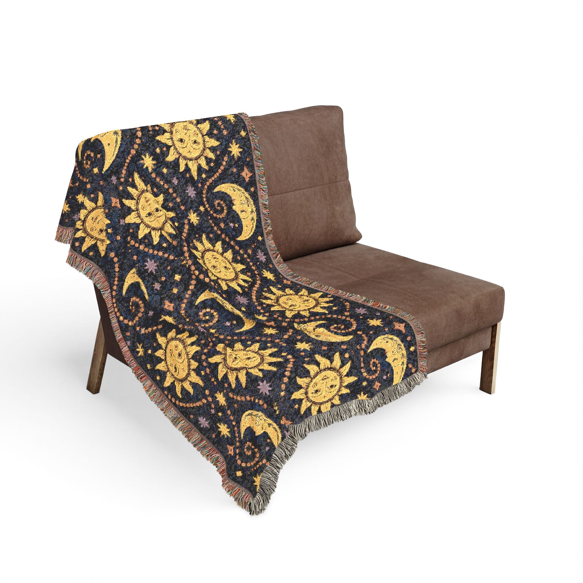Sun and Moon Pattern Woven Blanket | Celestial Throw, Starry Night Tapestry