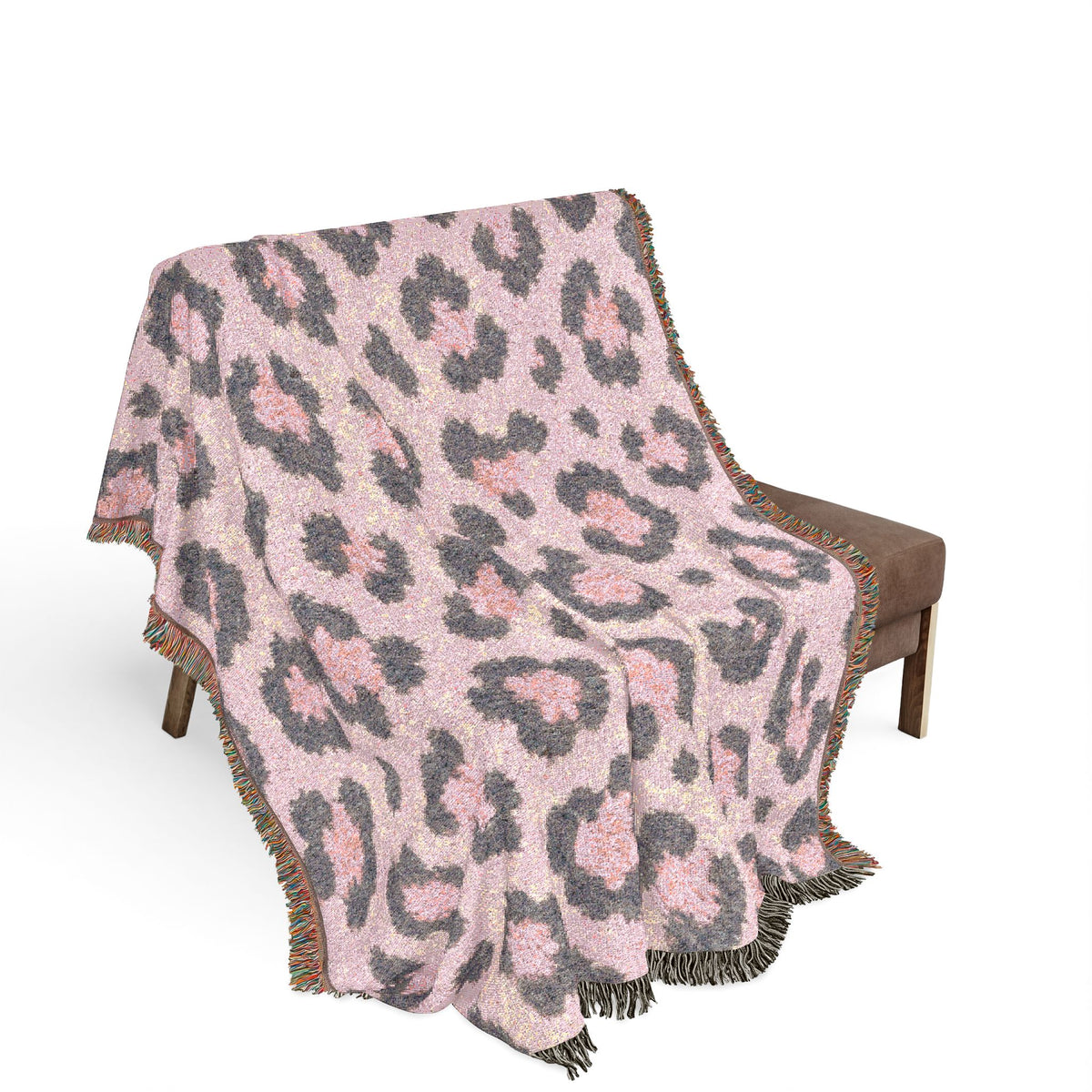 Pink Leopard Print Woven Blanket | Animal Print Throw