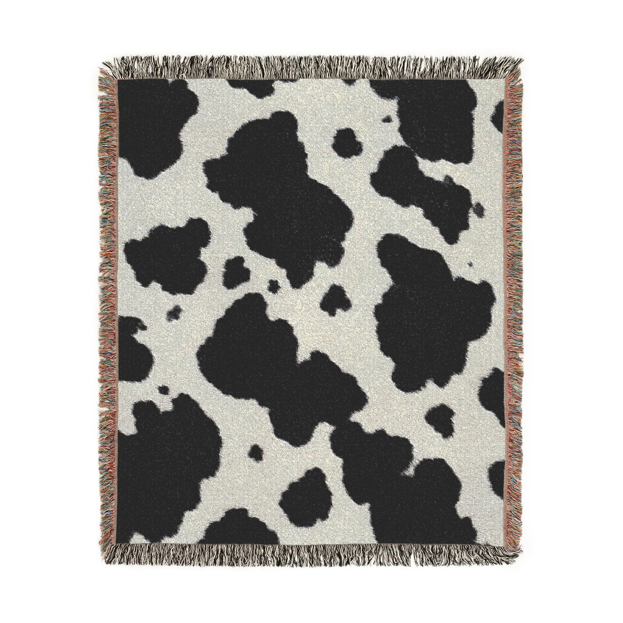Black and White Cow Print Woven Blanket | Farmhouse Throw, Animal Spot Pattern