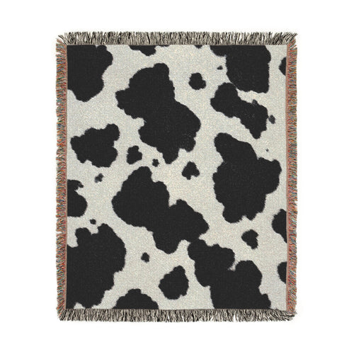 Black and White Cow Print Woven Blanket | Farmhouse Throw, Animal Spot Pattern