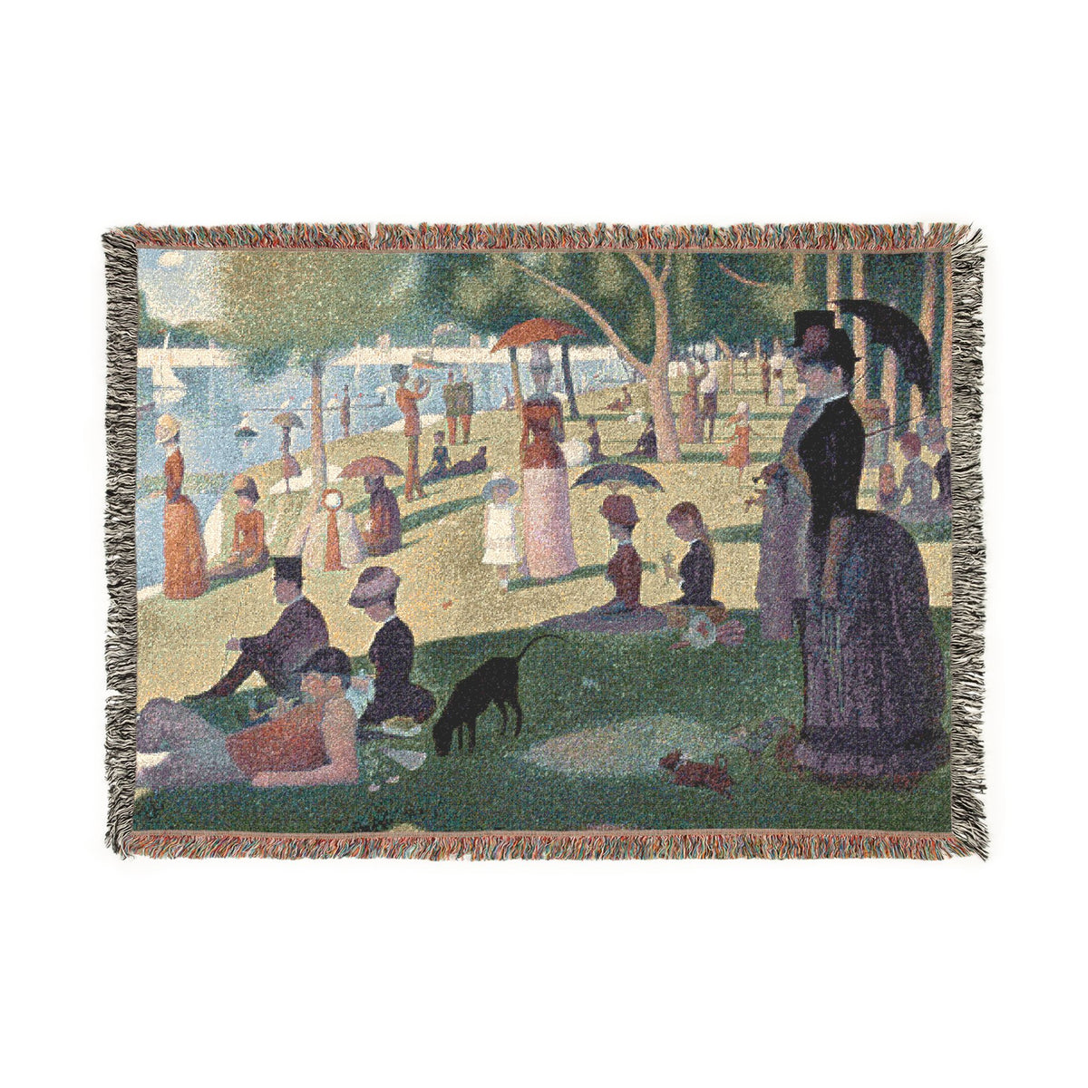 Seurat-inspired Sunday Afternoon on the Island of La Grande Jatte Woven Blanket | Pointillist Landscape Throw