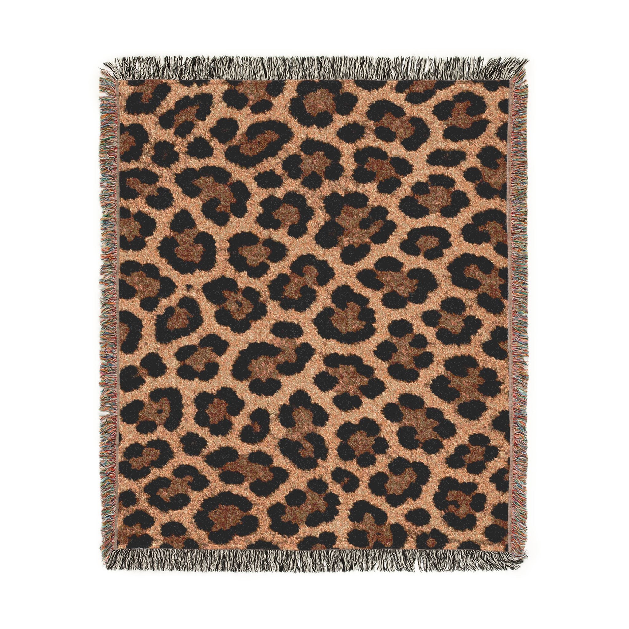 Leopard Print Woven Blanket | Animal Print Throw, Cozy Fringe