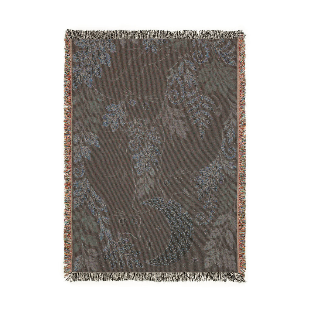 Black Cats and Crescent Moon Woven Blanket | Autumn Leaf Tapestry