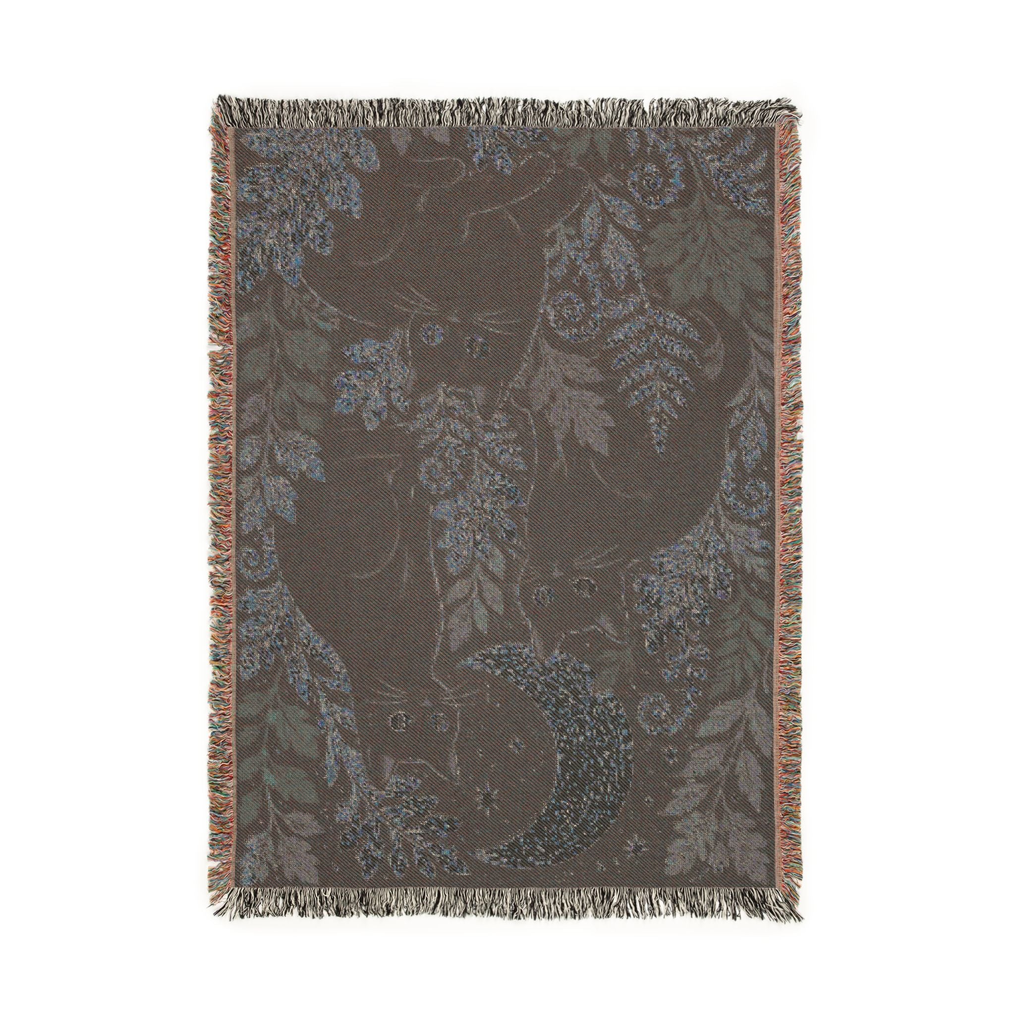 Black Cats and Crescent Moon Woven Blanket | Autumn Leaf Tapestry